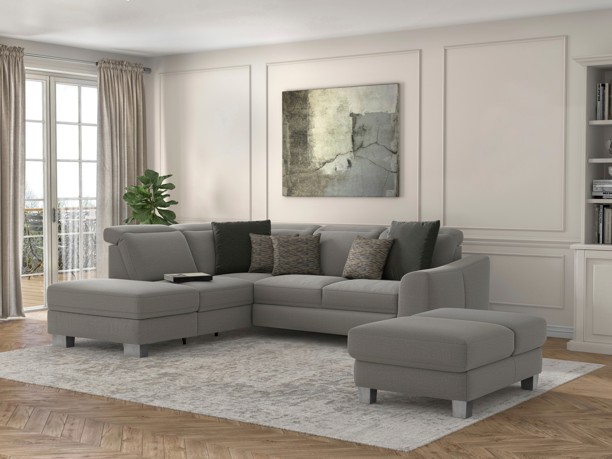 sit&more Ecksofa »Dundee L-Form« mit Federkern und Edelstahlfüßen, wahlweise mit Kopfteilverstellung