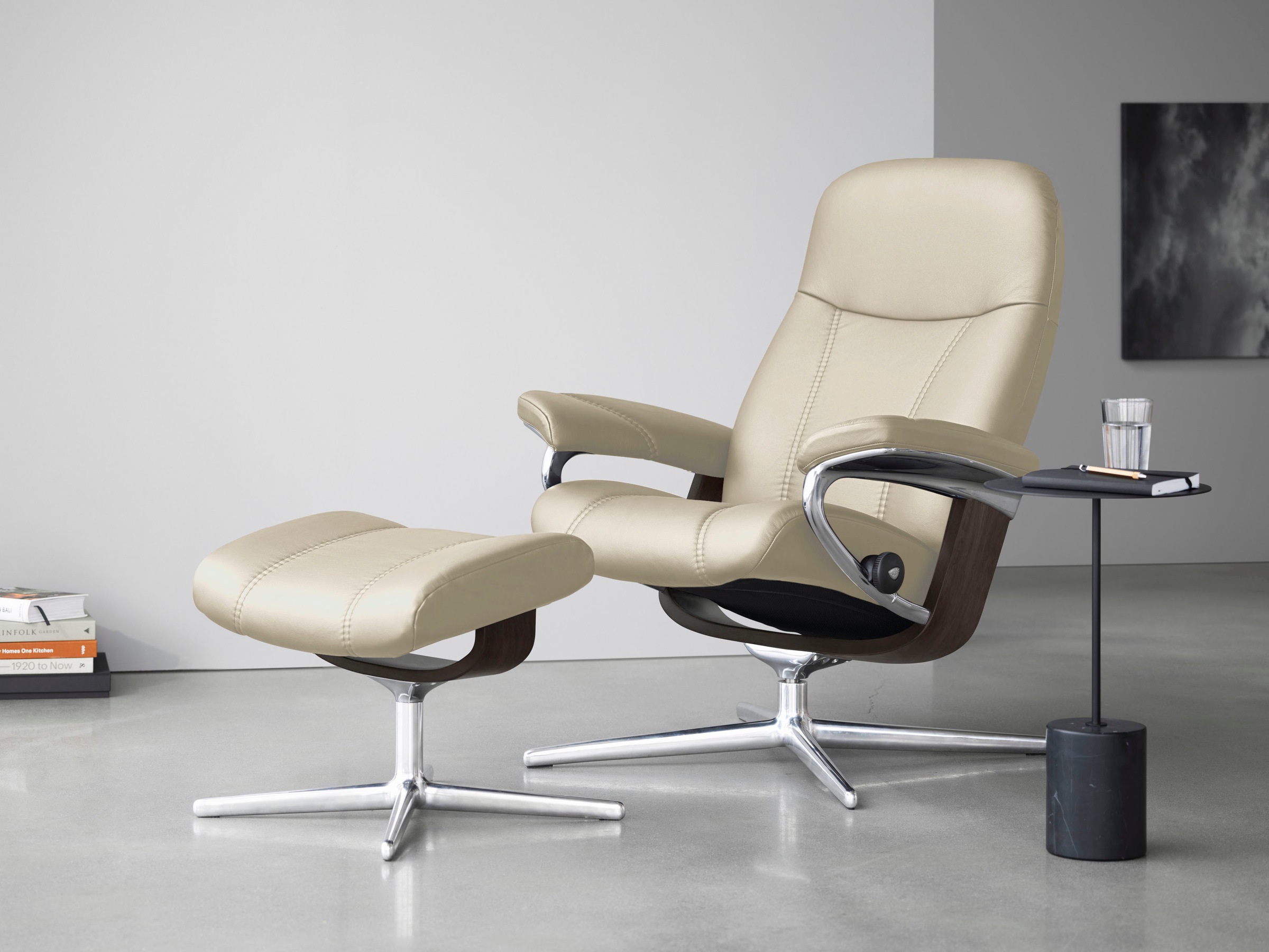Relaxsessel STRESSLESS "Consul", beige (cream batick), B:78cm H:97cm T:70cm, Leder BATICK: BATICK ist ein leicht korrigiertes, durchgefärbtes und genarbtes Möbelleder, bei dem die meisten Unebenheiten und Spuren in der Regel entfernt wurden., Sessel, Rela 4