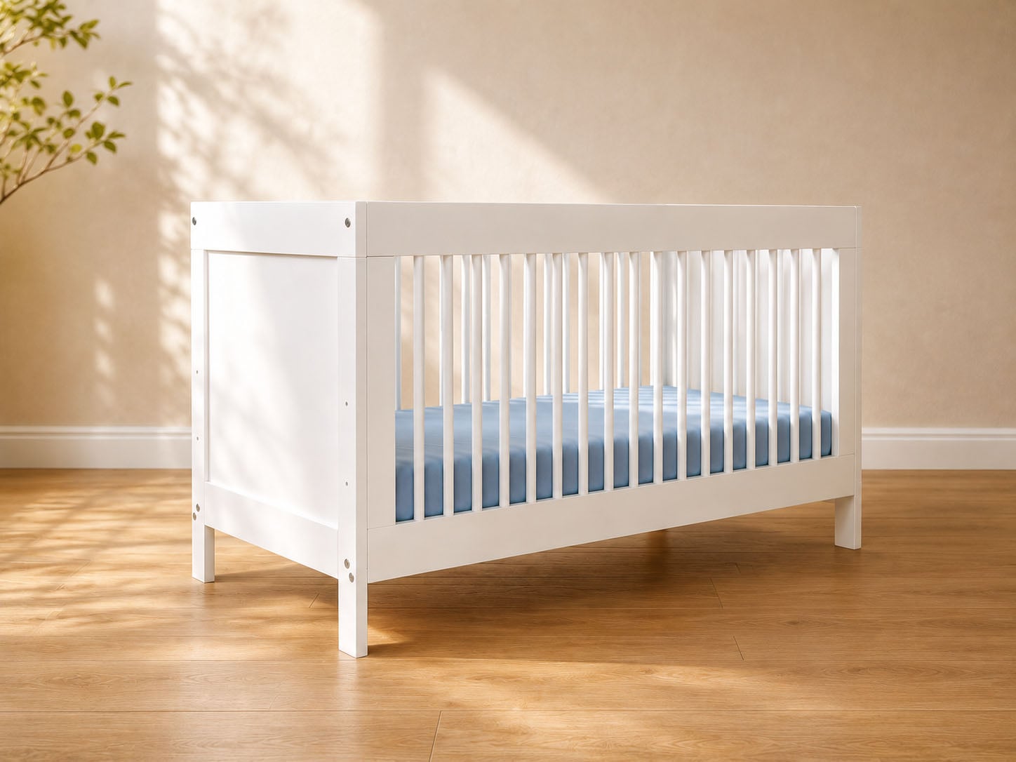 Inter Link Babybett "Pinora, 70x140 cm, Teilmassiv Fichte, 3 herausnehmbare Schlupfsprossen" 1 tlg. Inkl. höhenverstellbarem Lattenrost, mit Rausfallschutz umbaubar