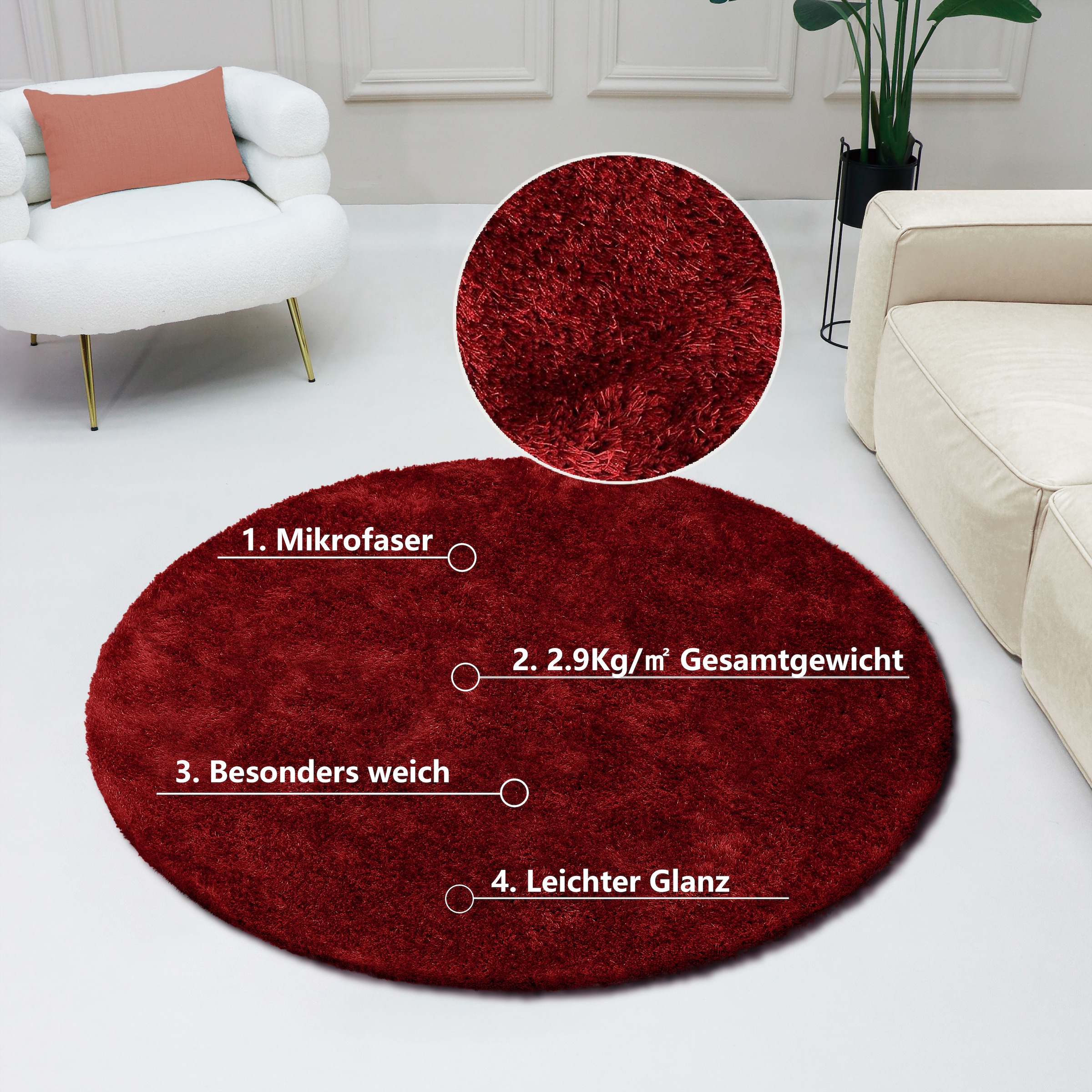 Bruno Banani Teppich "Dana Teppich, besonders weich und kuschelig, Kundenliebling" rund 30 mm Höhe uni, Mikrofaser Teppiche, Wohnzimmer, Schlafzimmer, Esszimmer