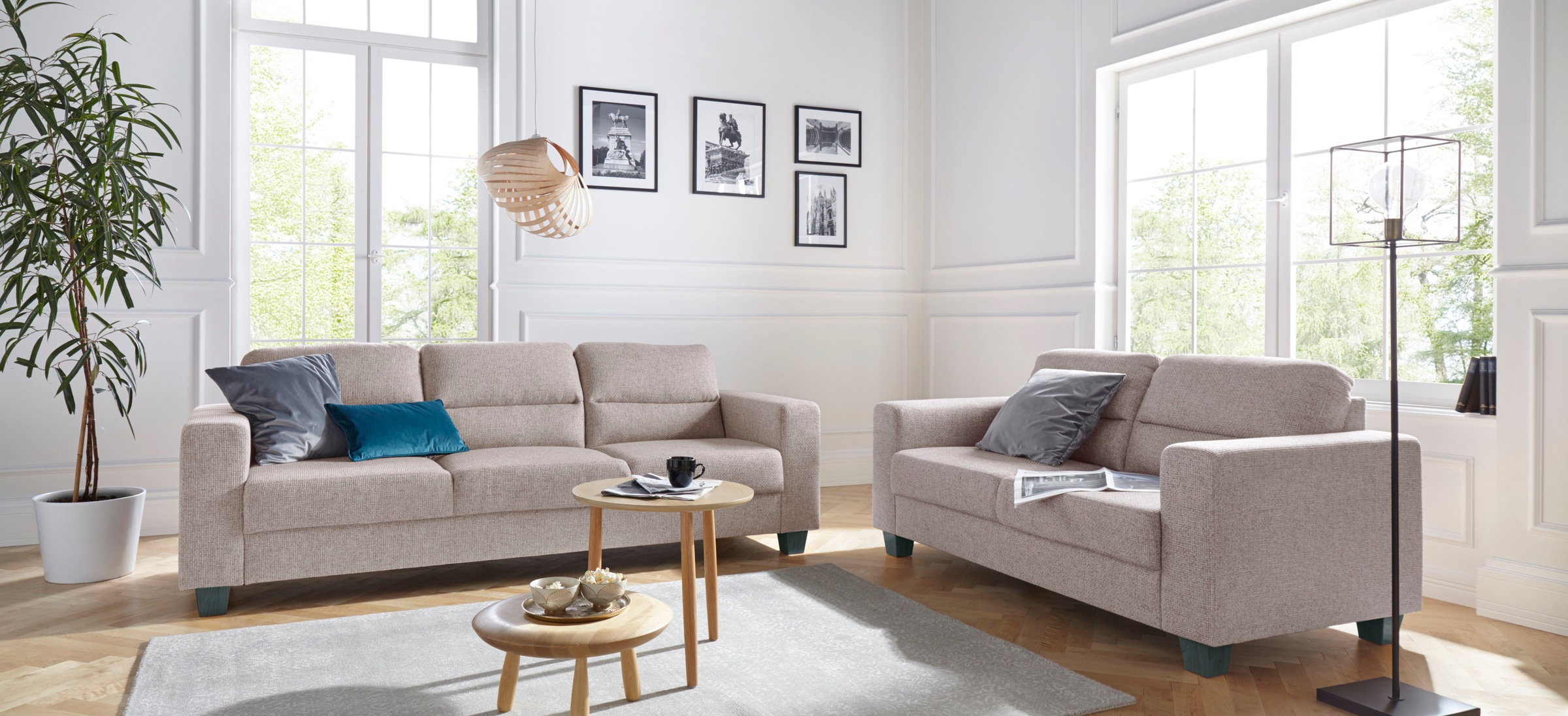 TRENDMANUFAKTUR 3-Sitzer »Chamber mit hohem Sitzkomfort«, in zeitloser Optik, Kopfstützen optional bestellbar