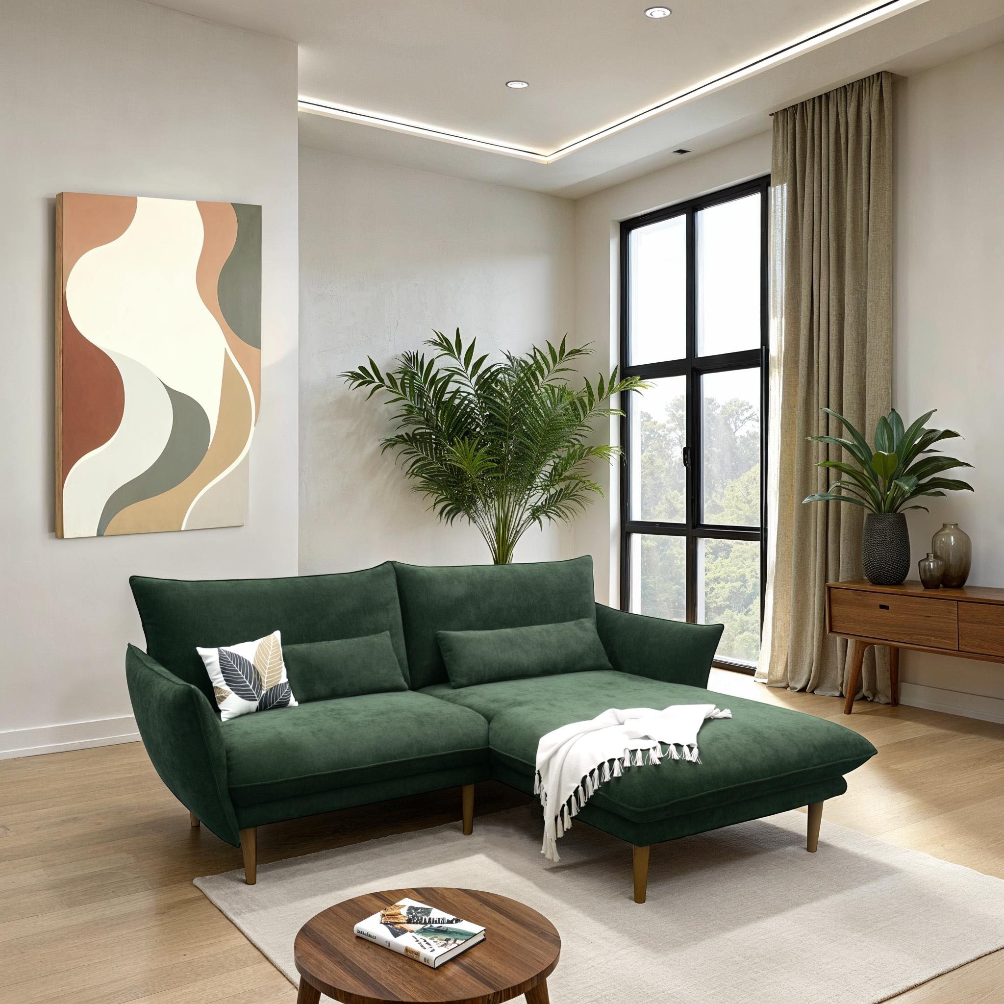 DOMO collection Ecksofa »100 032 kompakte Stellmaße, Breite 200cm, schmale Armlehnen, L-Form«, bodenfrei, 19cm hohe Holzfüße