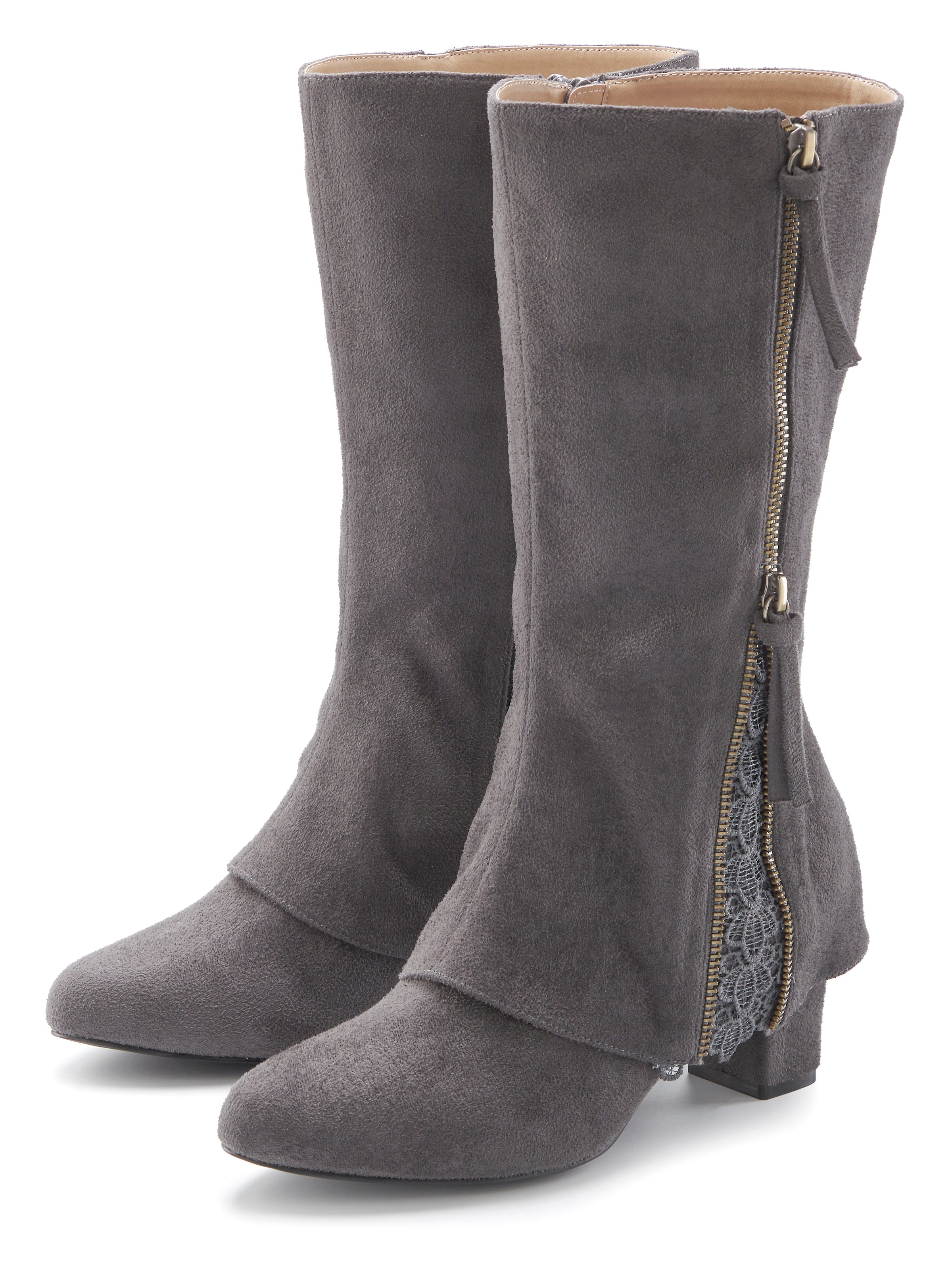 LASCANA Stiefel "Boots, Stiefelette," mit raffiniertem Spitzendetail und Zierreißverschluss