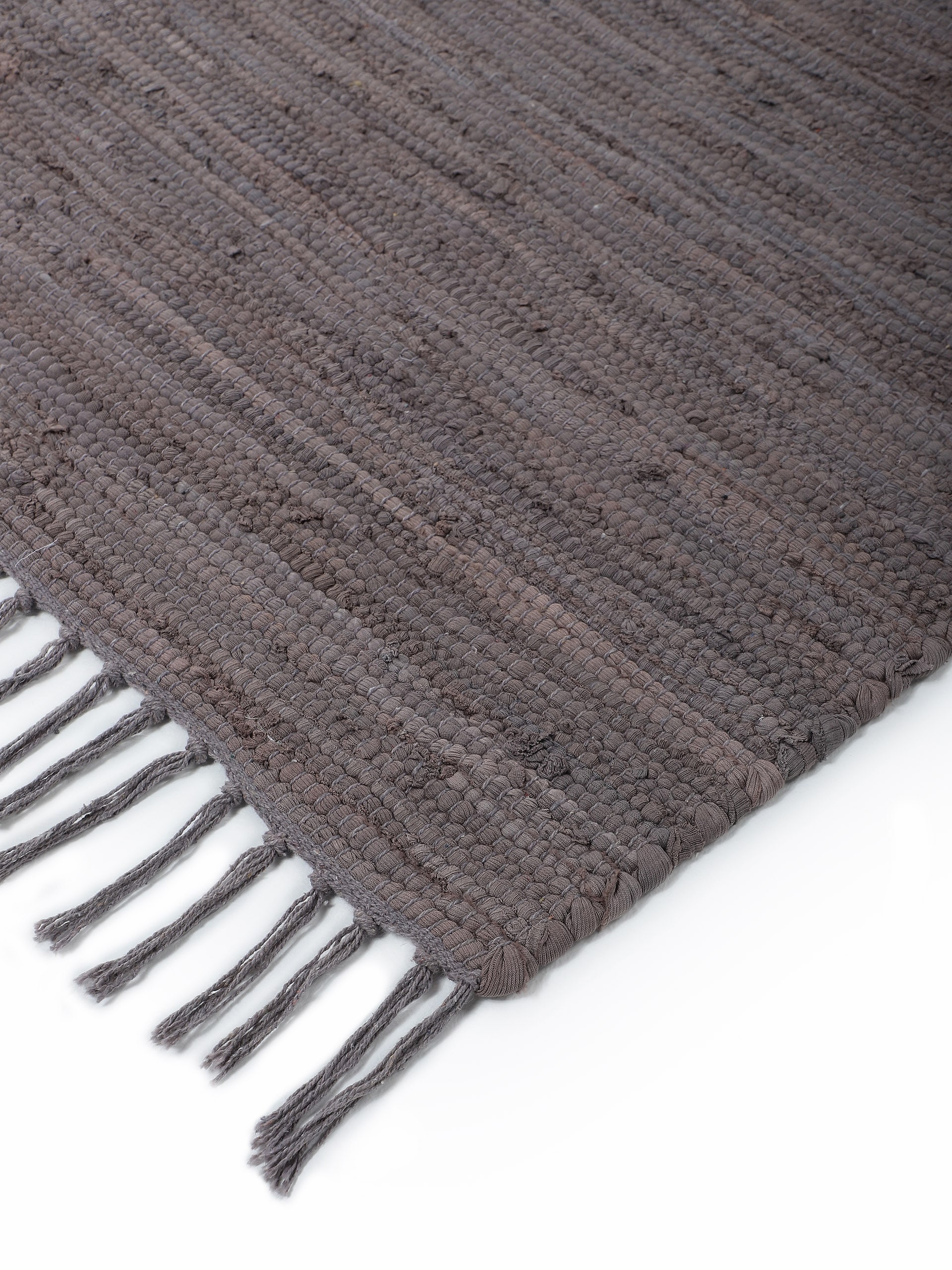 carpetfine Teppich »Kelim Chindi uni, auch als Läufer«, rechteckig, 5 mm Höhe, Wendeteppich, reine Baumwolle, handgewebt, Uni-Farben, mit Fransen