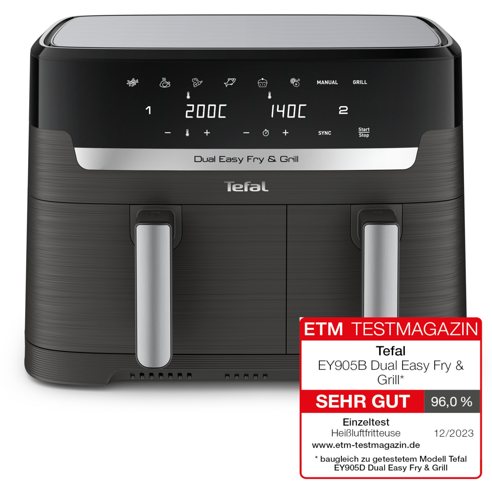 Tefal Heißluftfritteuse "EY905B Dual Easy Fry & Grill" 2700 W Doppelkammer, günstig online kaufen