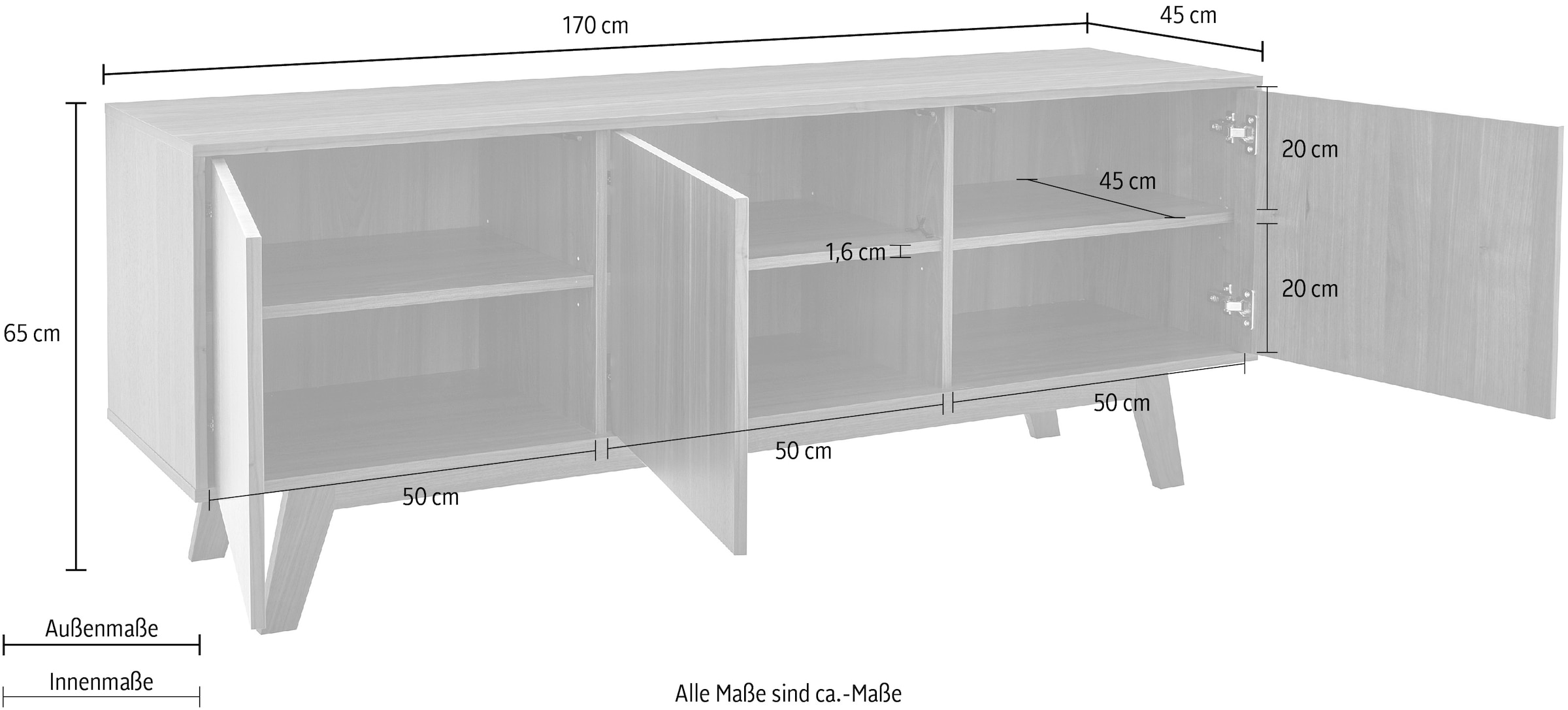 Guido Maria Kretschmer Home&Living Sideboard »Orlando«, Breite 170 cm, Holzfurnier, Push-to-open-Funktion