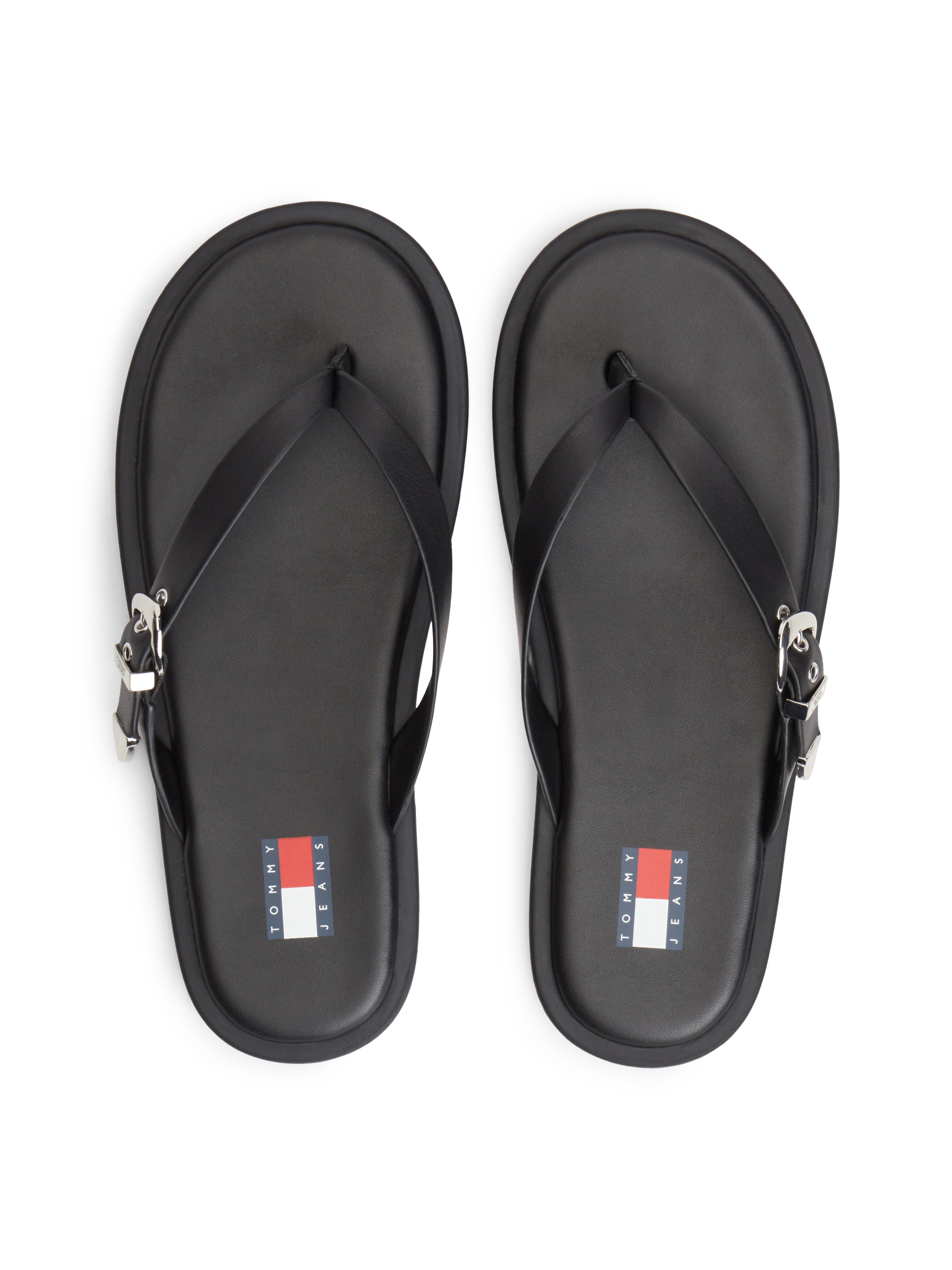 Tommy Jeans Zehentrenner »TJW FLAT LEATHER SANDALS«  Dianette, Strandschuh, Schlupfschuh mit verstellbarer Schnalle