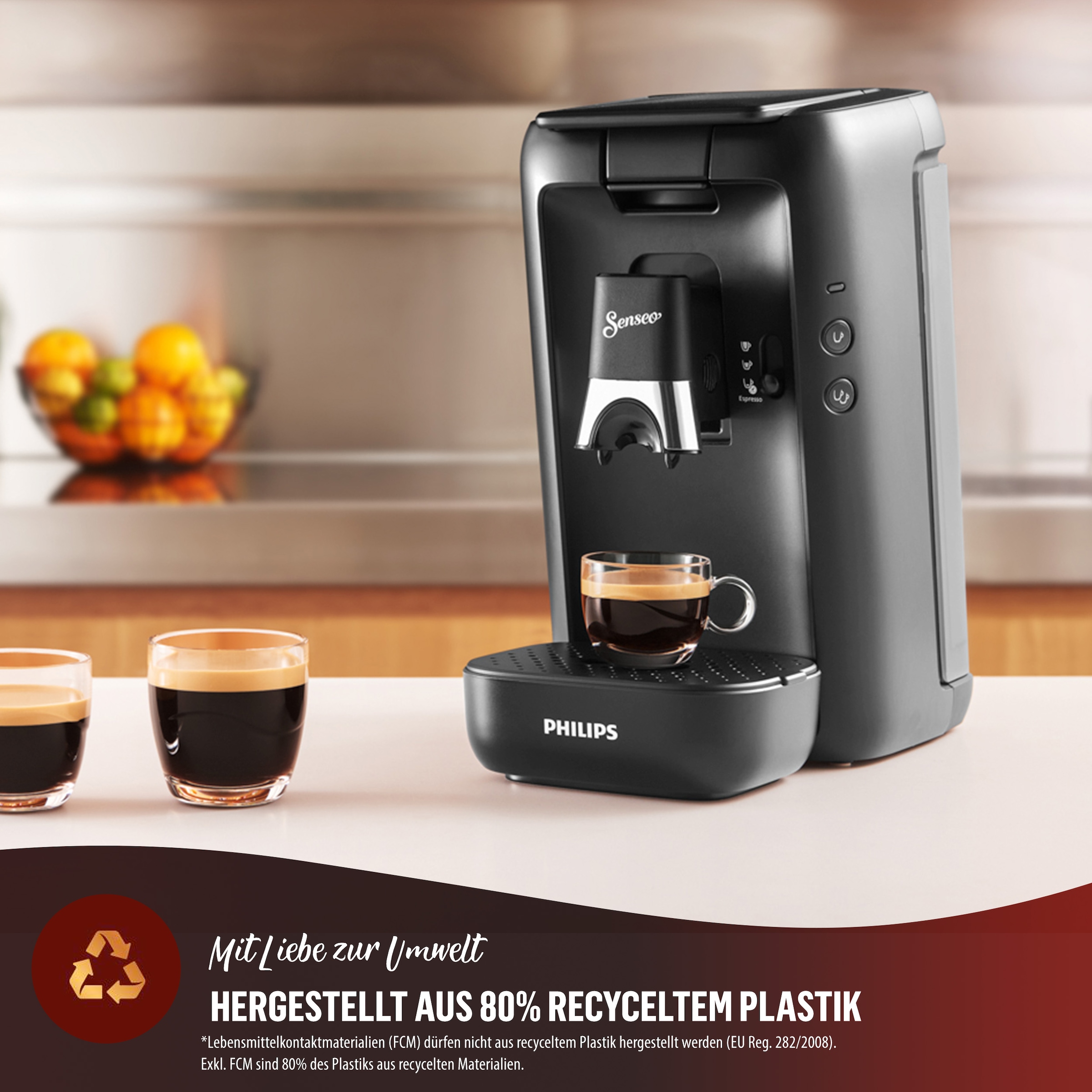 Philips Senseo Kaffeepadmaschine »Maestro CSA260/60, mit drei Kaffee-Einstellungen«, aus 80% rec. Plastik, Memo-Funktion, inkl. Gratis-Zugabe, Wert 14€ UVP