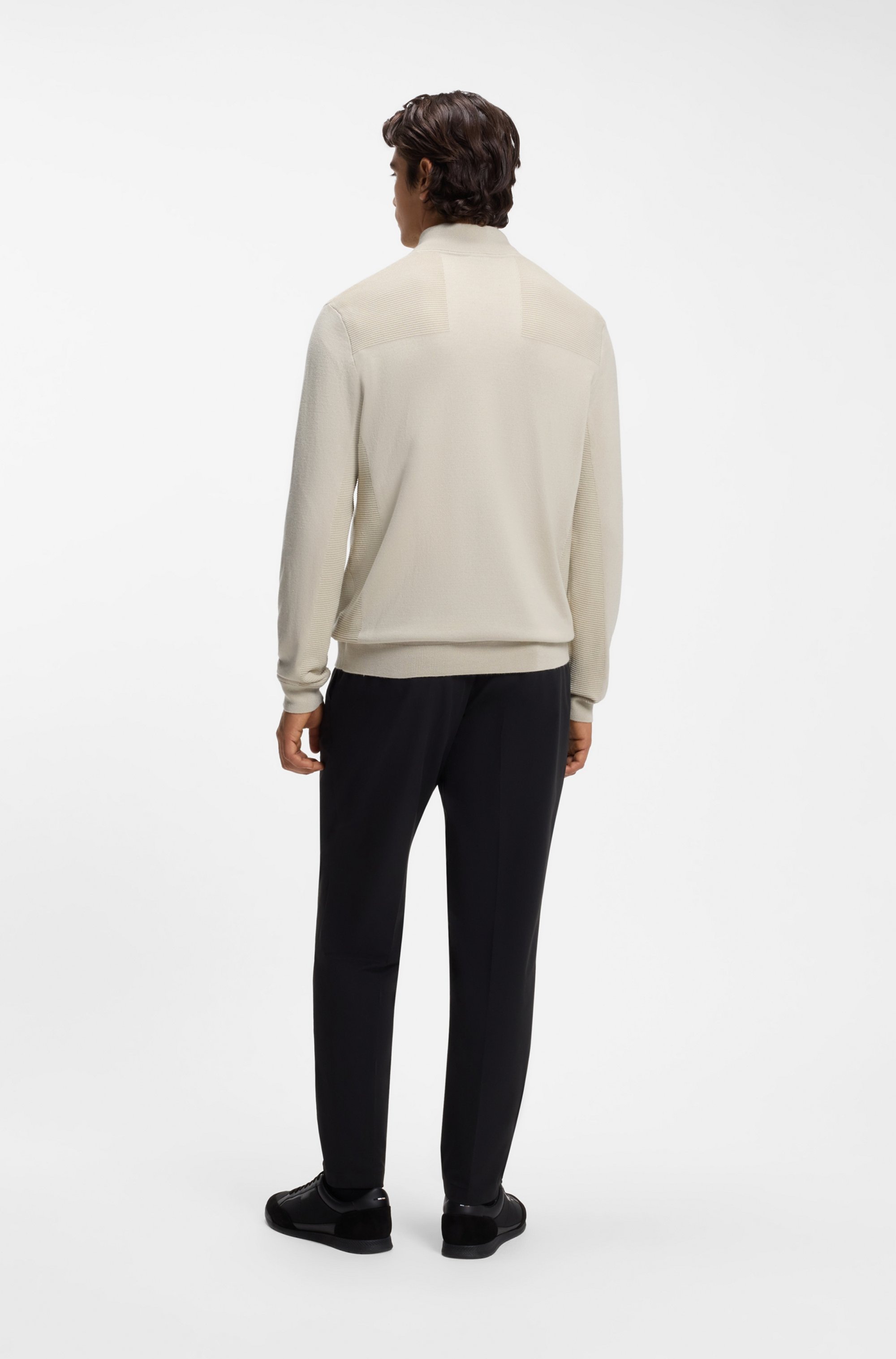 BOSS GREEN Strickpullover Stehkragen mit Reißverschluss, Regular Fit, Woll-Anteil