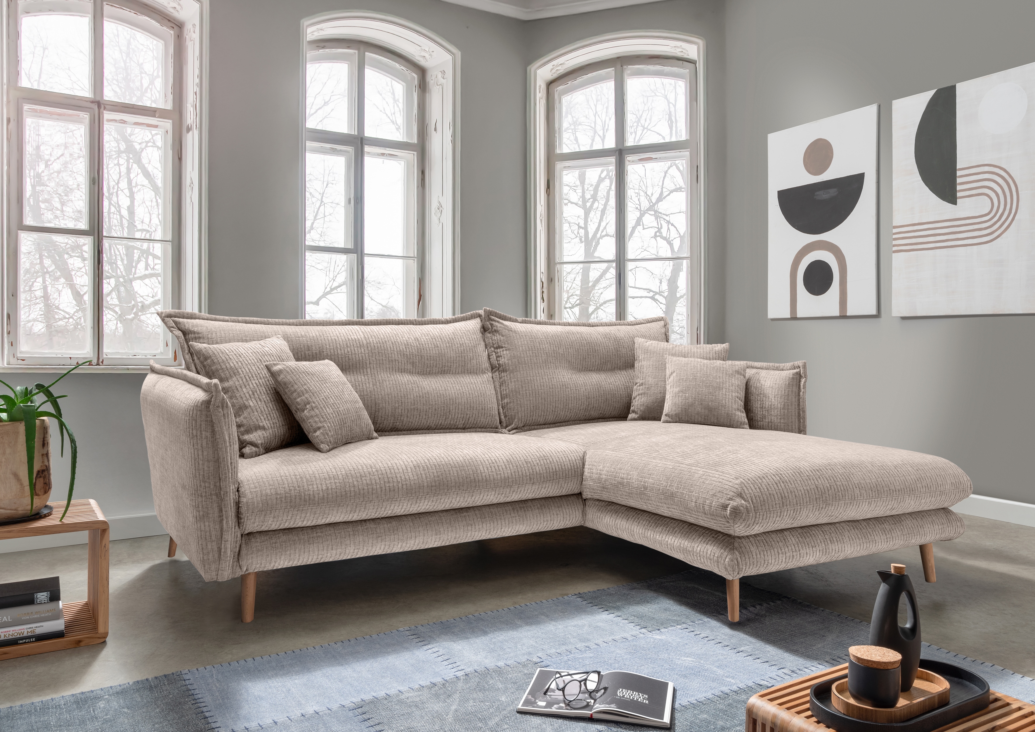 Home affaire Ecksofa "Levke, 255 x 180 cm, modern und bequem" zwei verschiedene Fußfarben wählbar