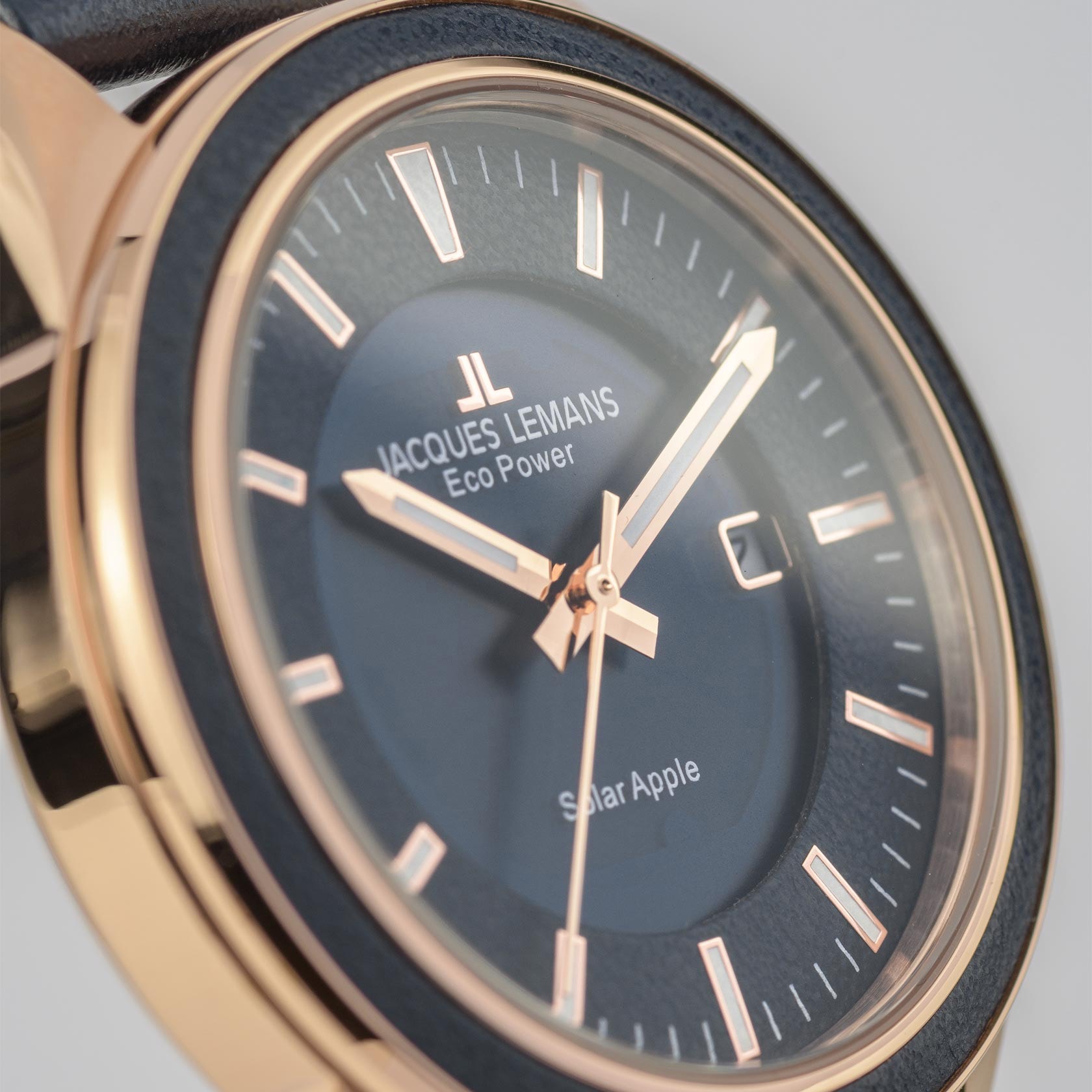 Jacques Lemans Solaruhr »Eco Power Solar Apple, 1-2116C«, Armbanduhr, Herrenuhr, Datum, Leuchtzeiger, gehärtetes Crystexglas