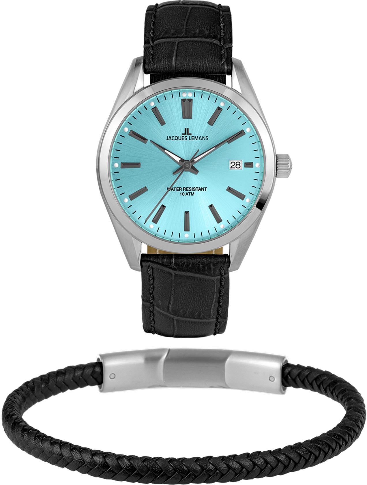 Jacques Lemans Quarzuhr »Derby, 1-2143E-SET«, (Set, 2 tlg., Uhr mit Armschmuck), Armbanduhr, Herrenuhr, Datum, ideal auch als Geschenk