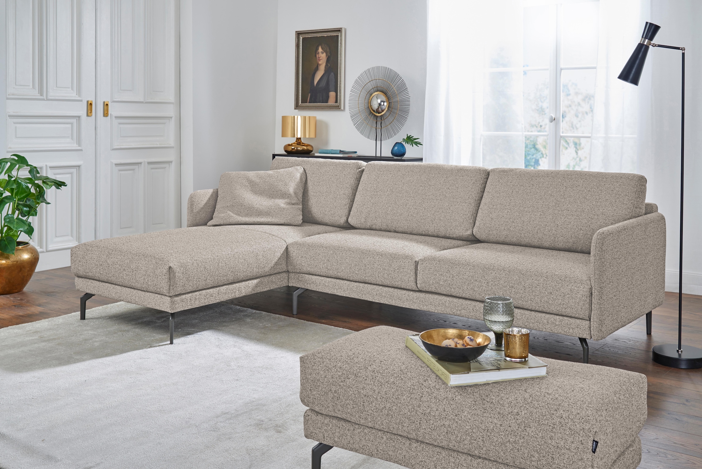 Creation BY ROLF BENZ Ecksofa »CR.450, Designecksofa, L-Form«, Armlehne sehr schmal, Breite 274 cm, Alugussfuß Umbragrau