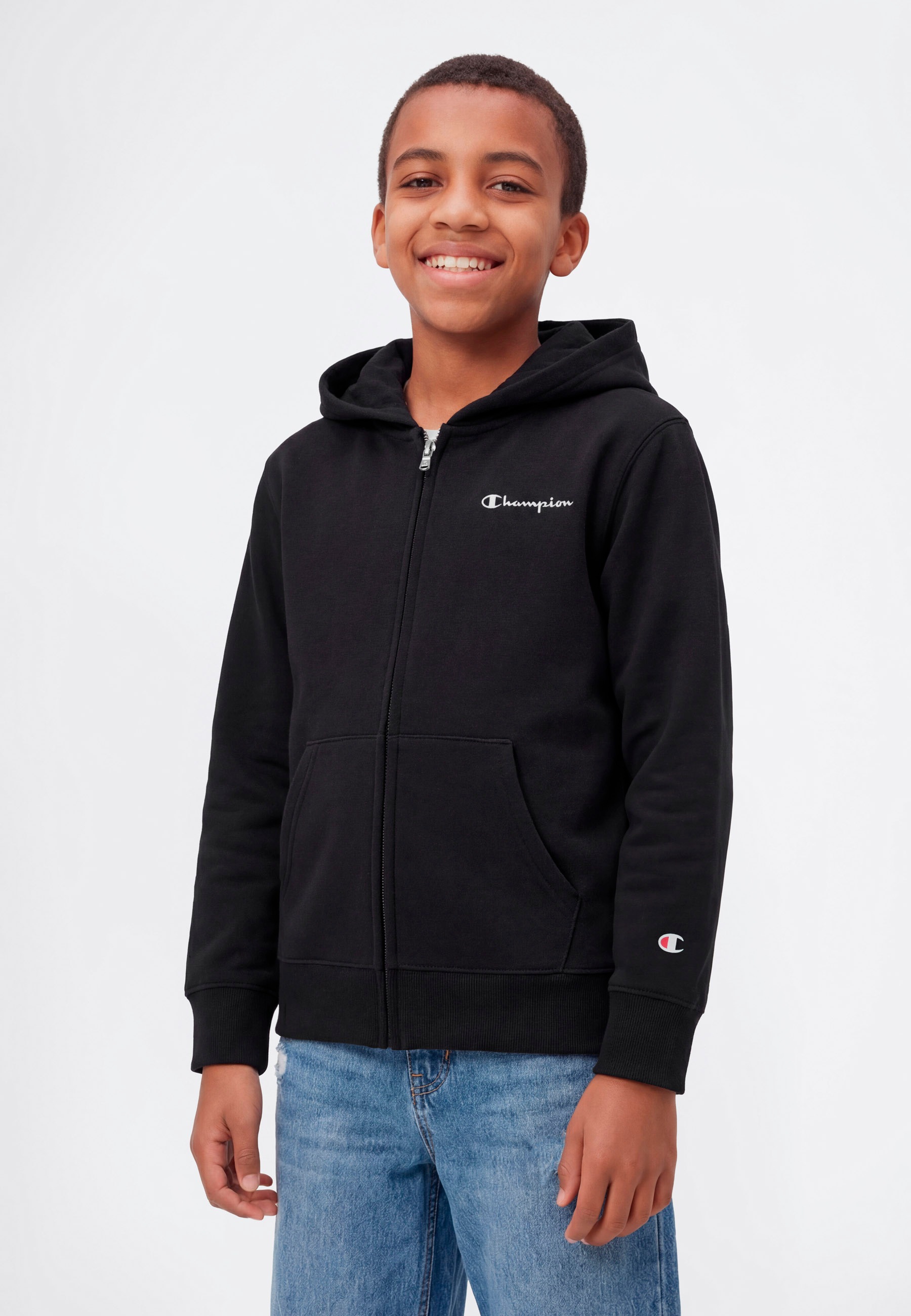 CHAMPION Jungen Kapuzensweatjacke "ICONS CONTRAST Terry Full Zip Hoodie"nbk, Gr. XL, Obermaterial: 73% Baumwolle, 27% Polyester, Sweatjacken, mit