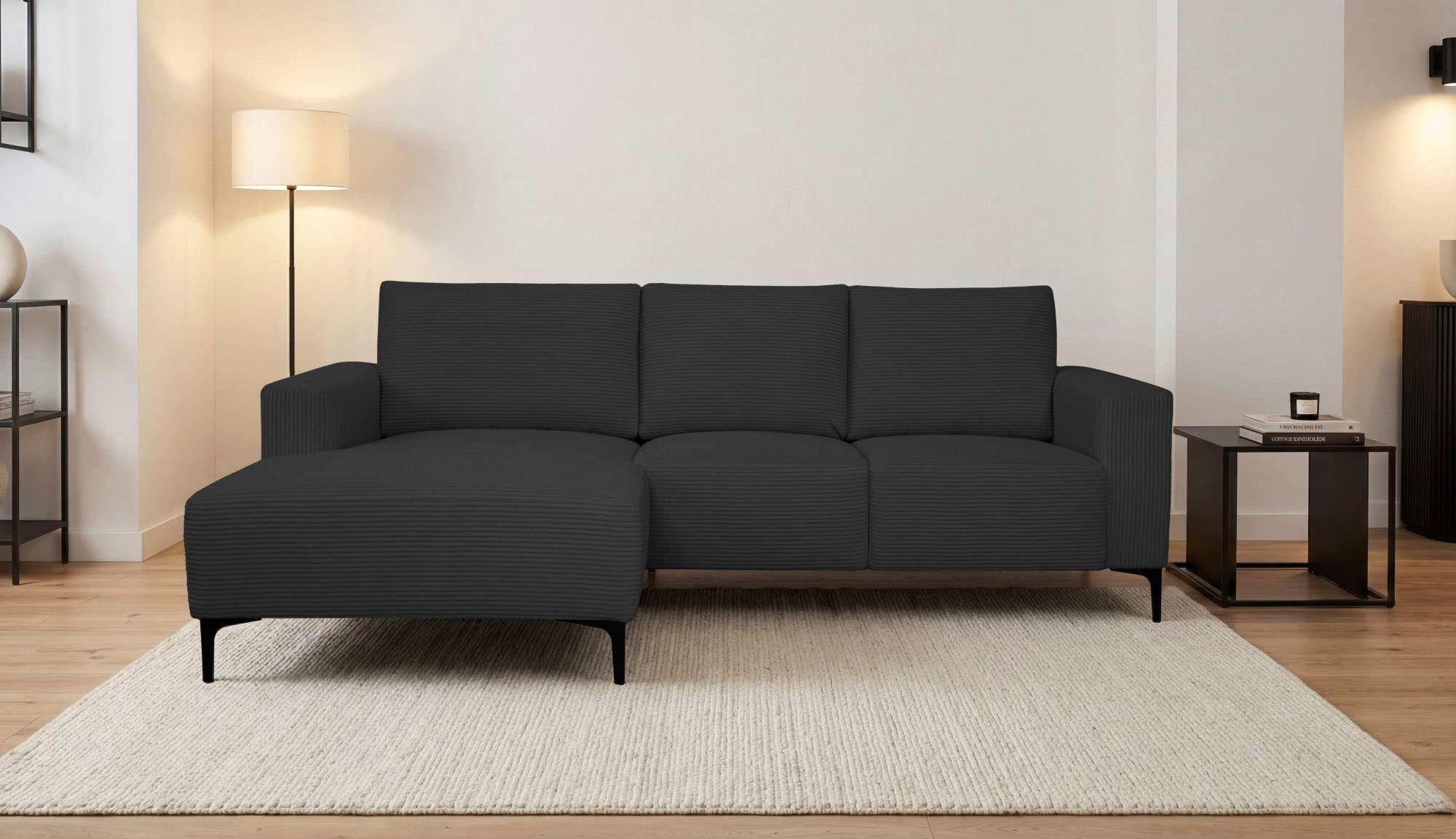 Home affaire Ecksofa »Tournon L-Form, Breite 232 cm, Breitcord« Designsofa im nordischen Stil, Wellenunterfederung, Metallfüße