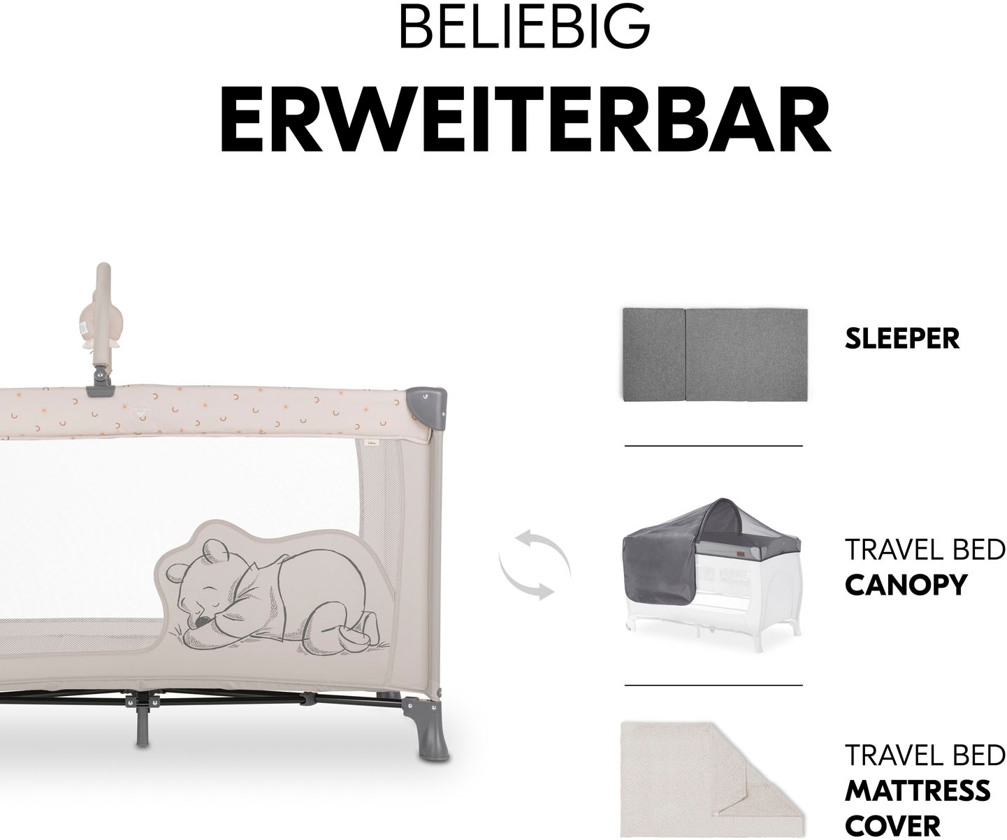 Hauck Baby-Reisebett »Dream N Play Go, Pooh Rainbow, beige«, inkl. Transporttasche