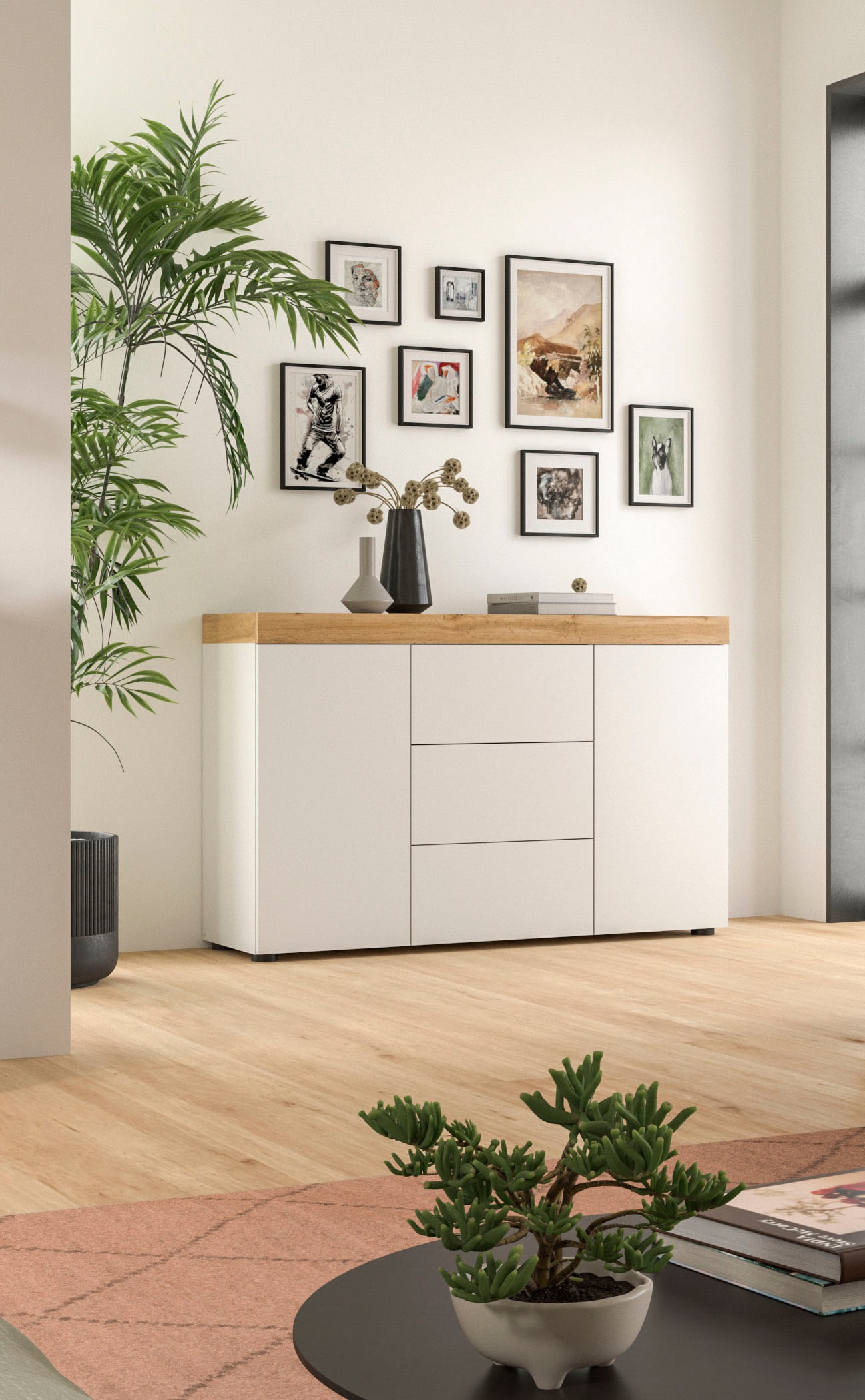 OTTO home Sideboard »MAMBO, Breite 125cm, 2 Türen, 3 Schubkästen, push-2-open« 2 farbige Ausführung, in verschiedenen Farben erhältlich, 1 Stk. tlg. Sideboard, Kommode, Wohnzimmer, Flur, Arbeitszimmer