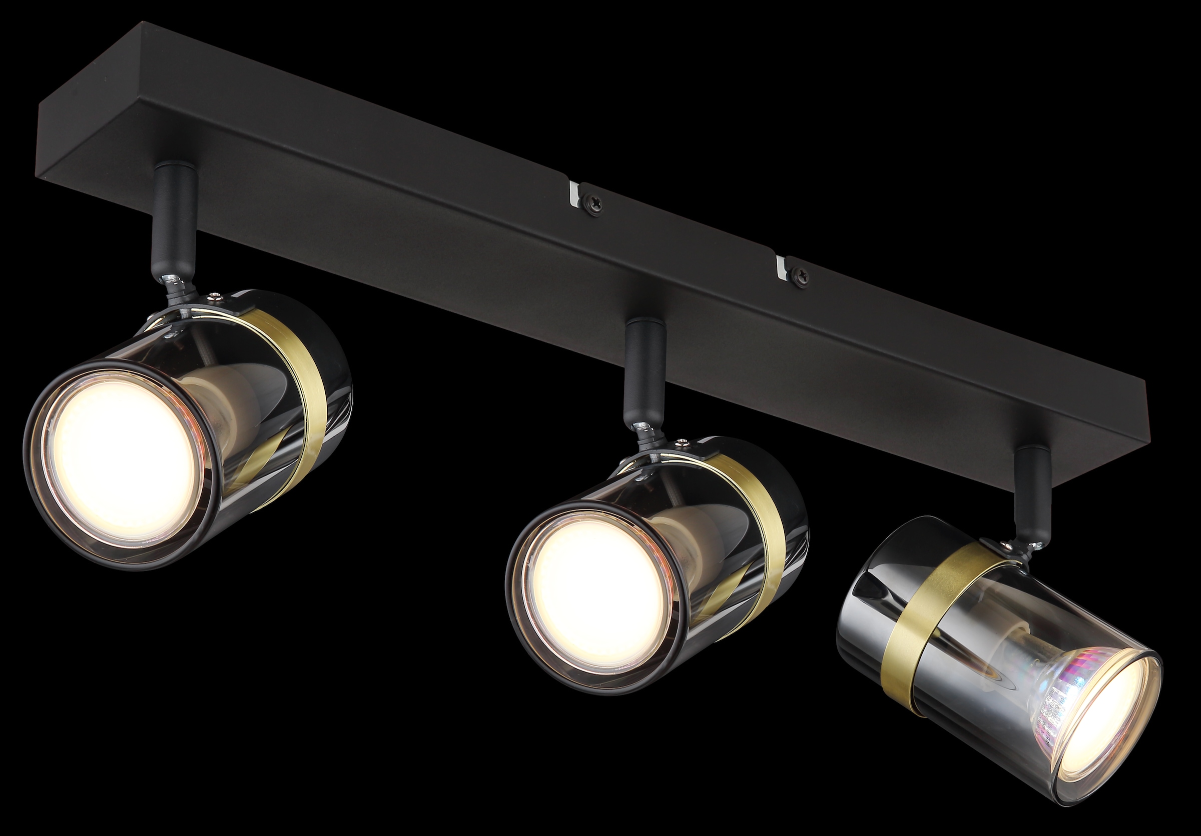 GLOBO LIGHTING Deckenstrahler »TRABBY«, Leuchtmittel GU10 | ohne Leuchtmittel, Deckenspot/schwarz/Glas rauchfarben/messingfarben/Flur/Wohnzimmer