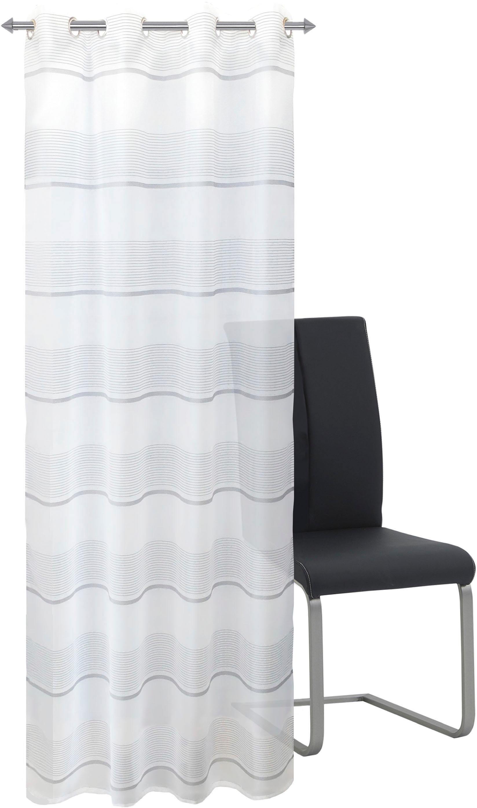 decolife Gardine "Hani" Ösen 1 Stk. tlg. Ösenschal Hani weiß-grau gestreift günstig online kaufen