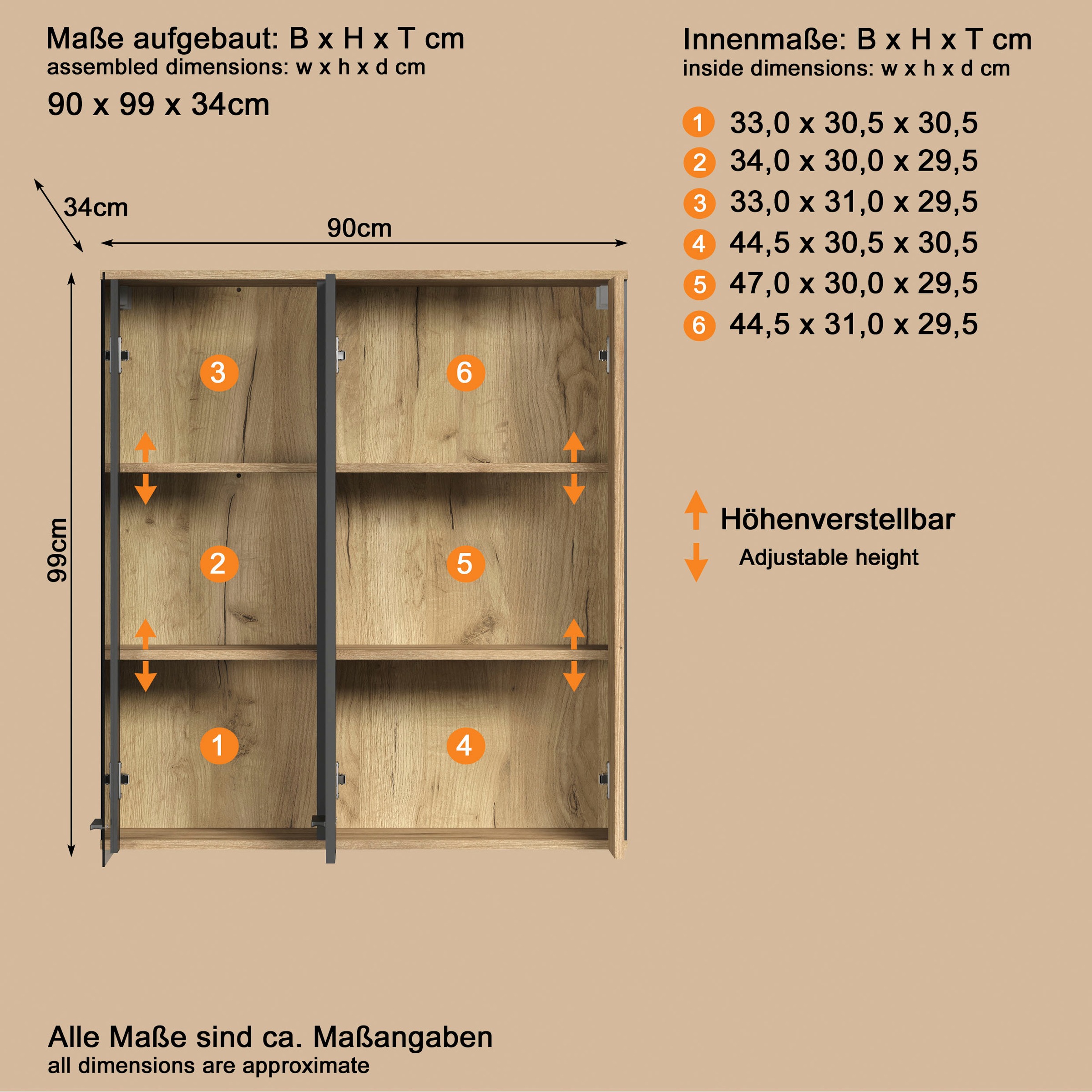 Home affaire Hängevitrine »Estepona« 1 Stk. tlg. Tür mit Akustikpaneel-Look