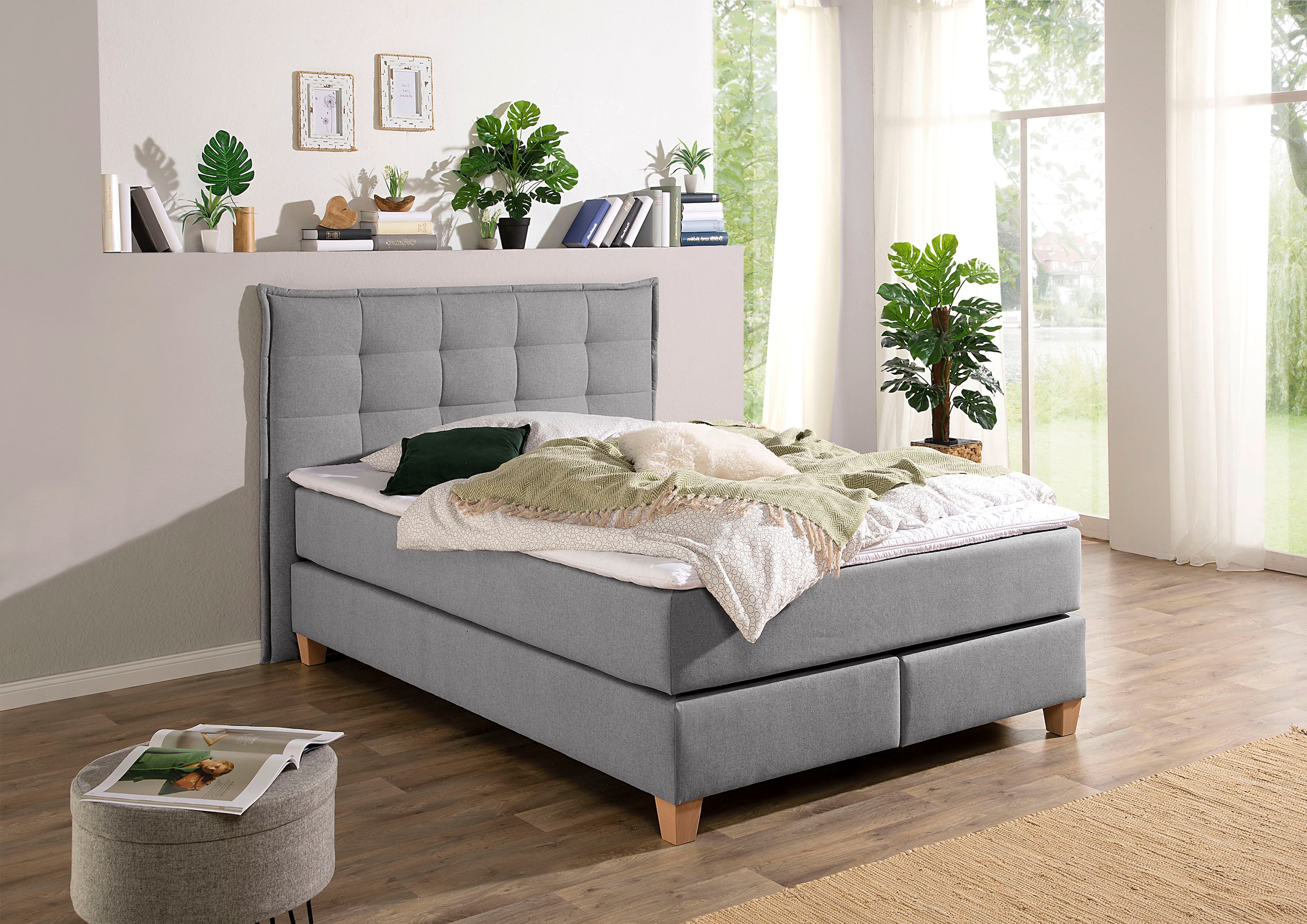Boxspringbett HOME AFFAIRE, B:160cm L:209cm, grau, Komplettbetten, inklusive Komfortschaum-Topper