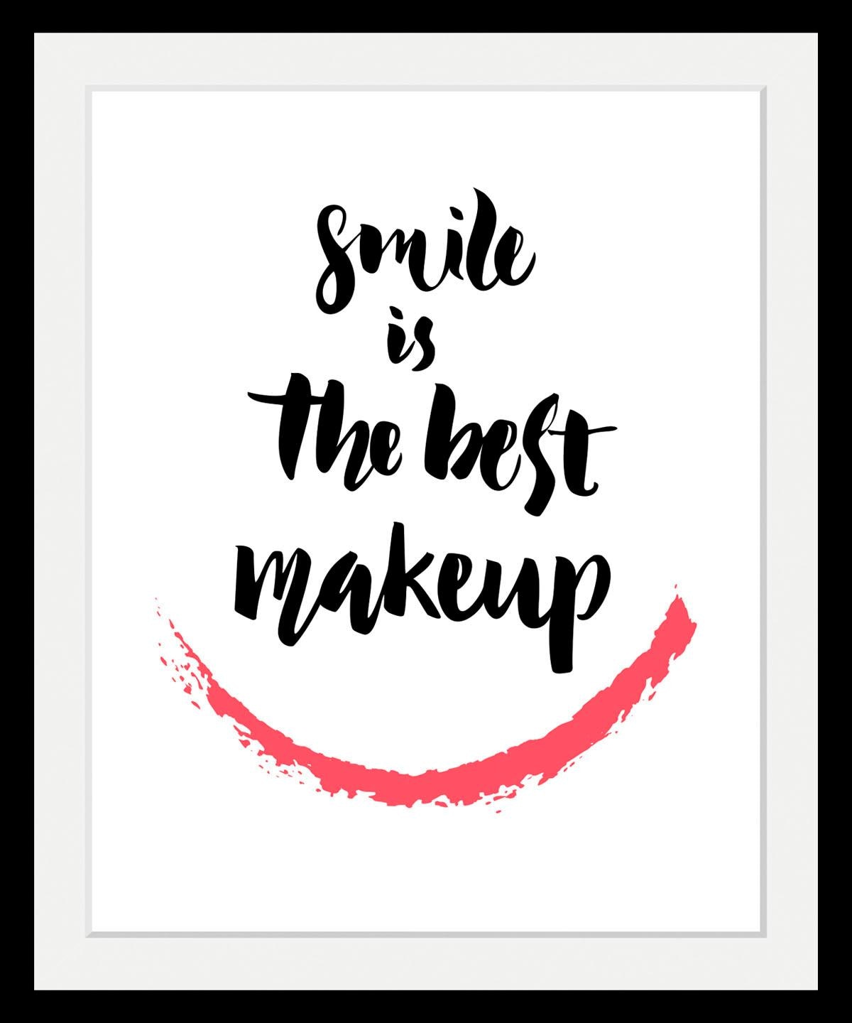 queence Bild "Smile" Motivationsbilder Schriftzug Schwarz-Weiß HD Premium Poster-Druck inkl. Holzrahmen