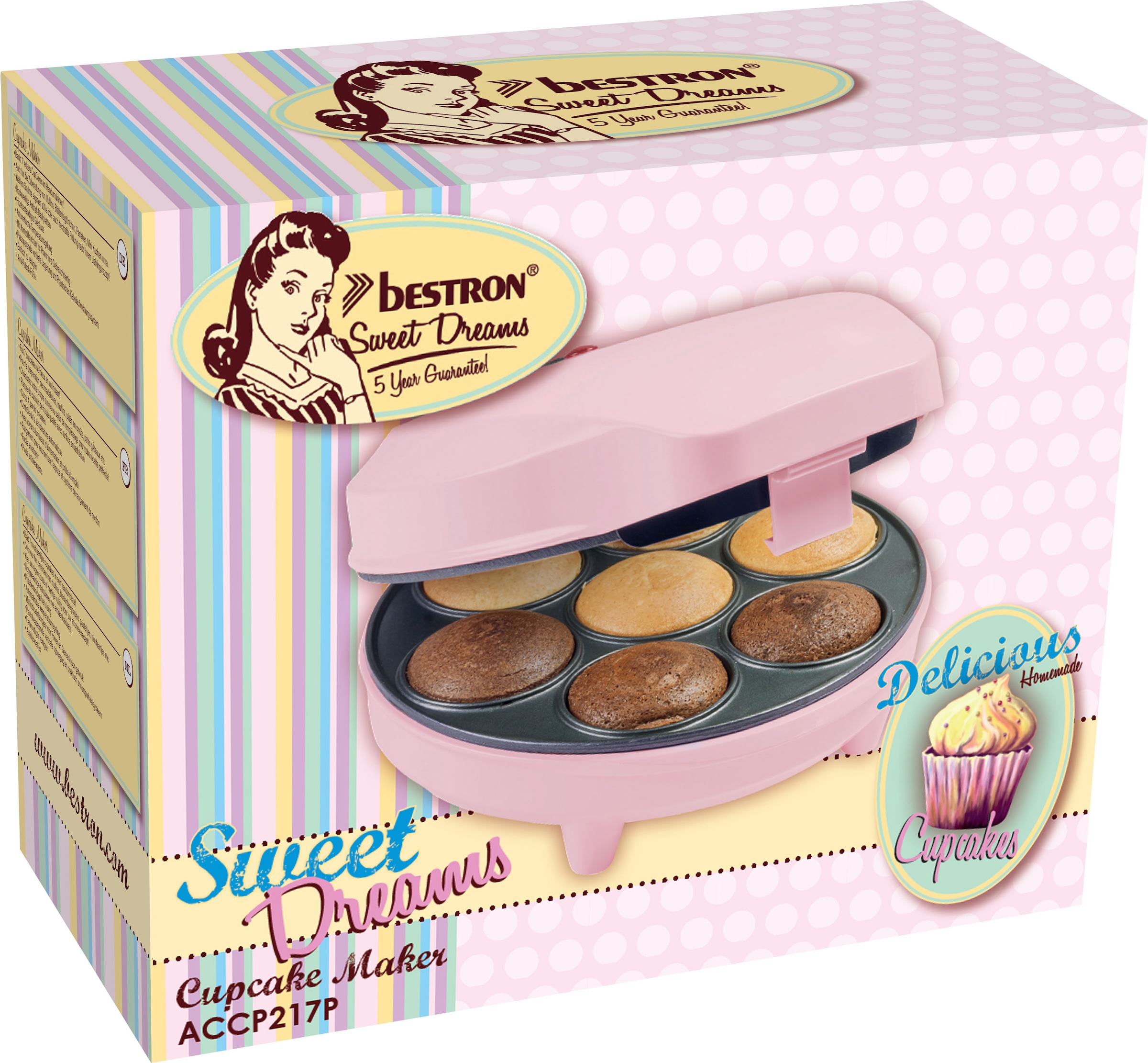 bestron Cupcake-Maker »ACC217P Sweet Dreams«, 700 W, im Retro Design, Antihaftbeschichtung, Rosa