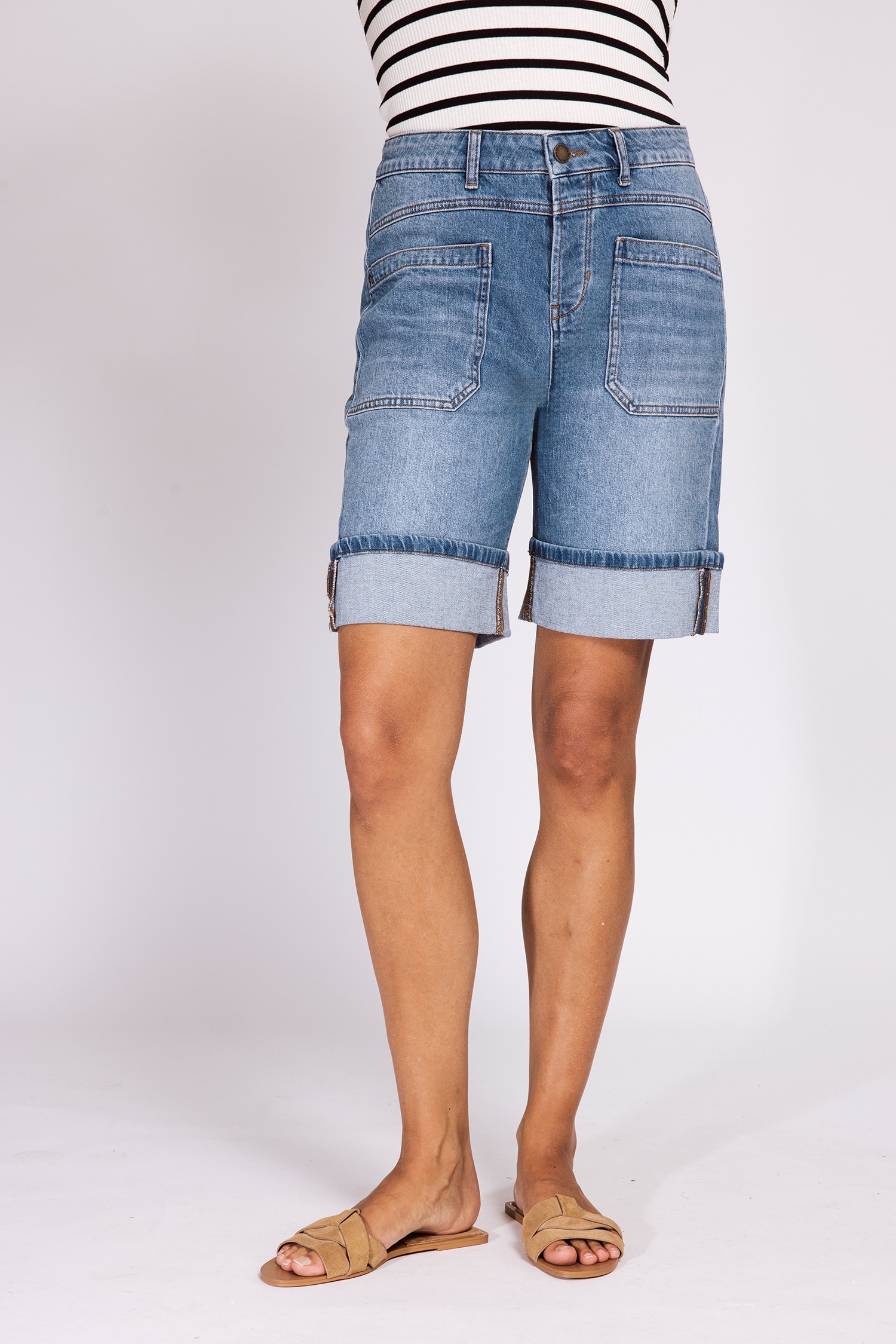 Zhrill Bermudas "KARLI DENIM SHORTS" normale Passform, für Freizeit, mit breitem Aufschlag, mit Stretch