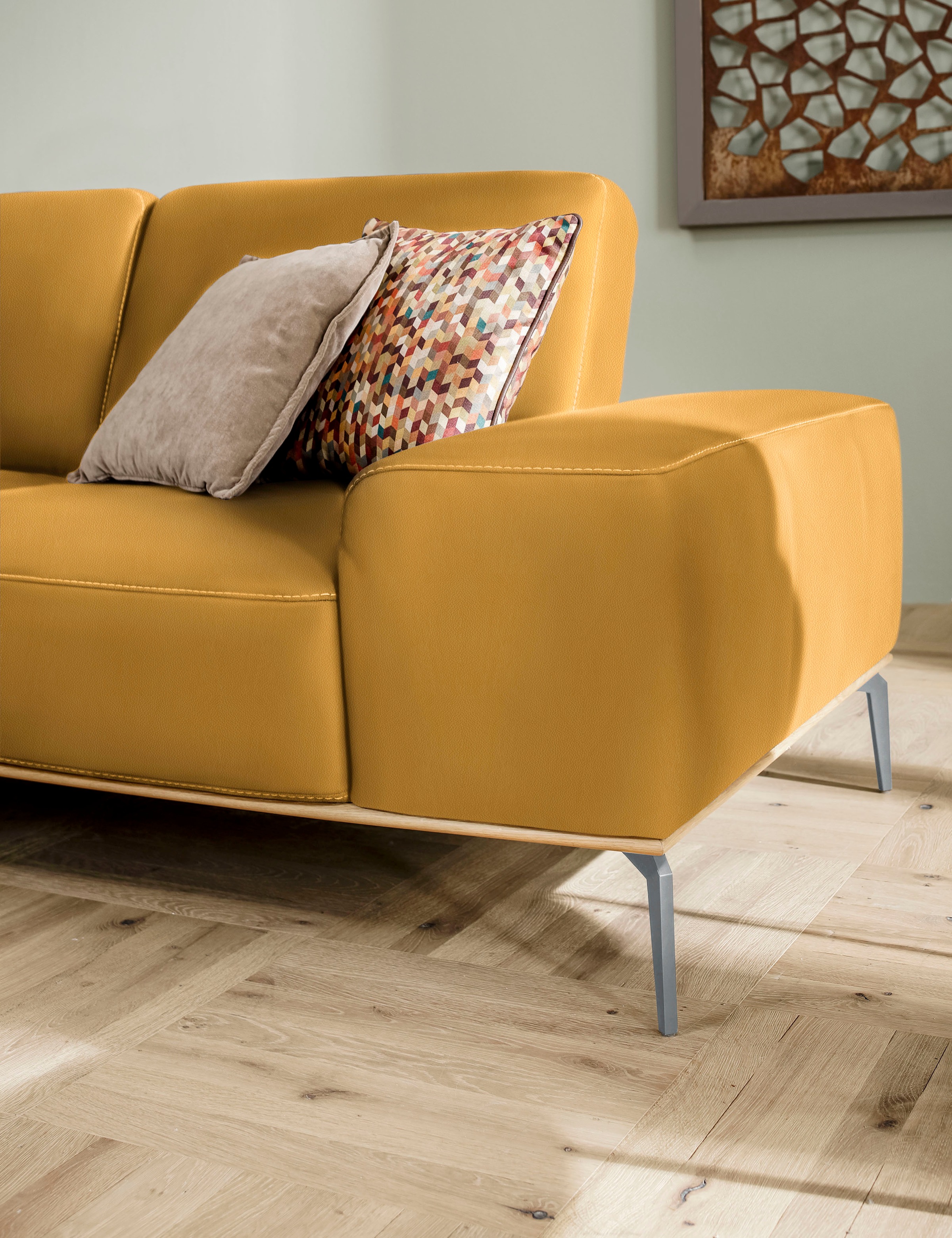 W.SCHILLIG Ecksofa »run, Designsofa mit tollem Sitzkomfort, bequem, L-Form«, mit elegantem Holzsockel, Füße in Silber matt, Breite 299 cm