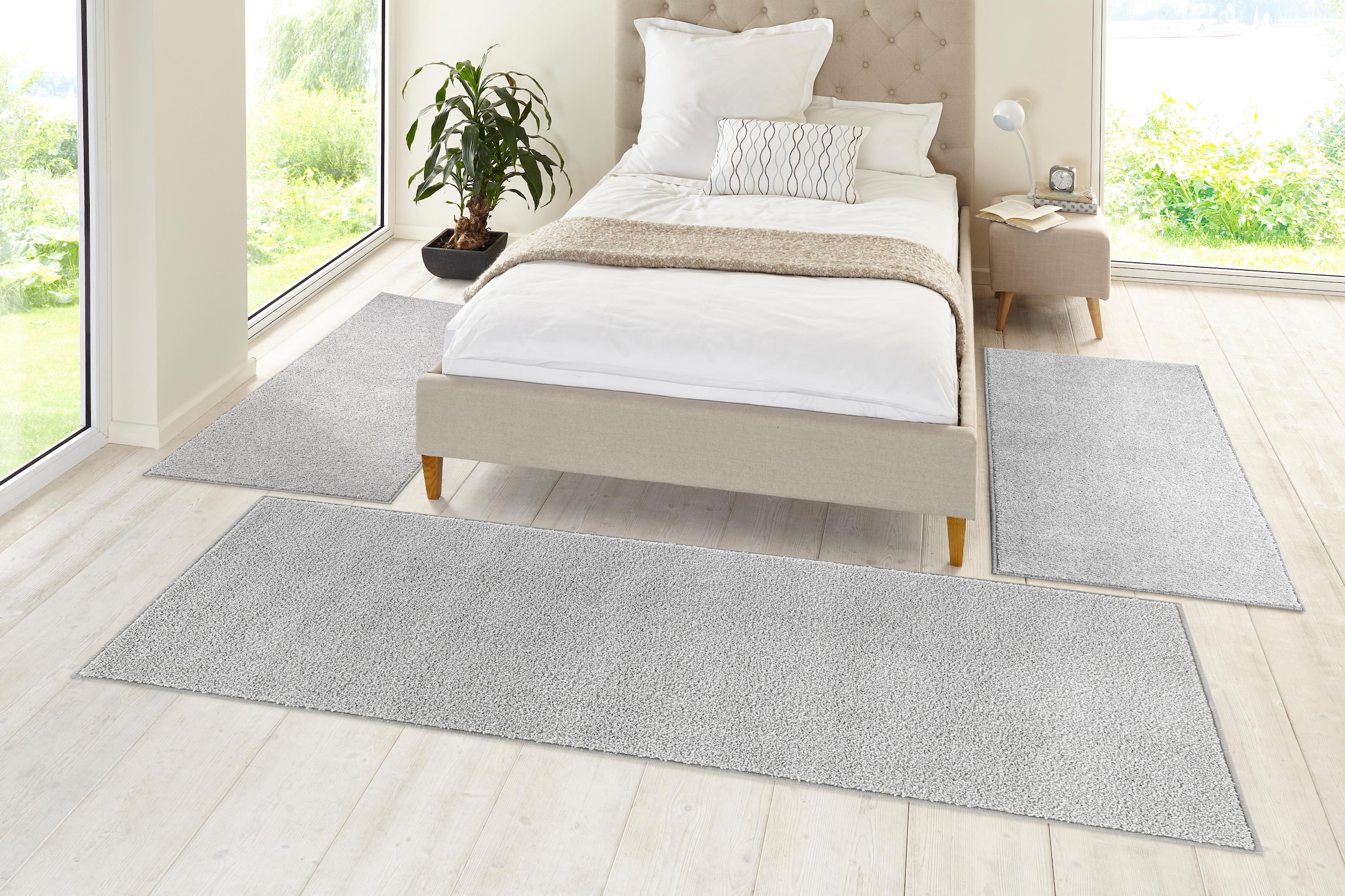 HANSE Home Bettumrandung »Pure 100«, (3 tlg.), Kurzflor, Unifarben, Teppich, Bettläufer, Bettvorleger, Teppichläufer