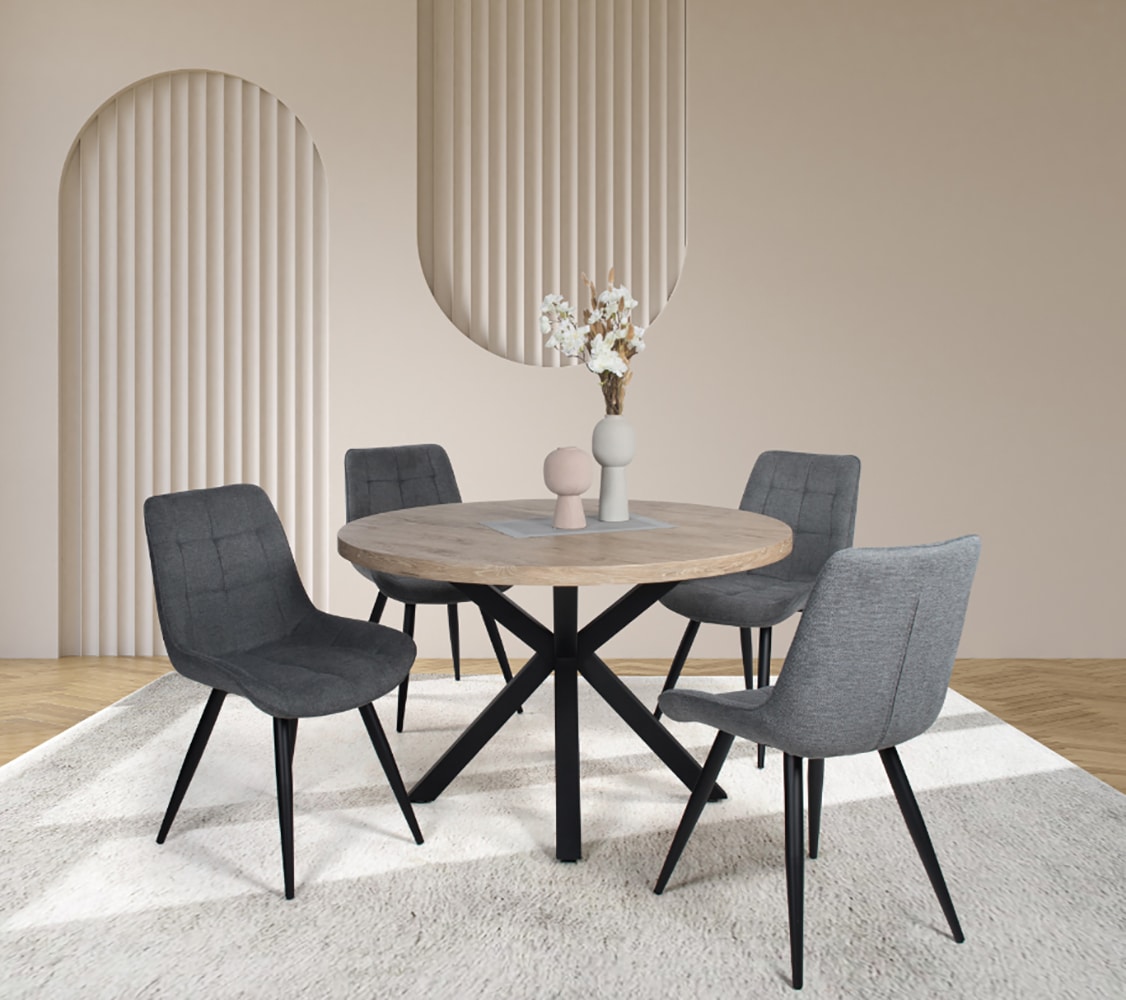 Duo Collection Essgruppe "Esszimmergruppe Damira & Iris", (Set, 5 tlg., 5-tlg.), Ø 120 cm, massives Metallgestell, bis 1