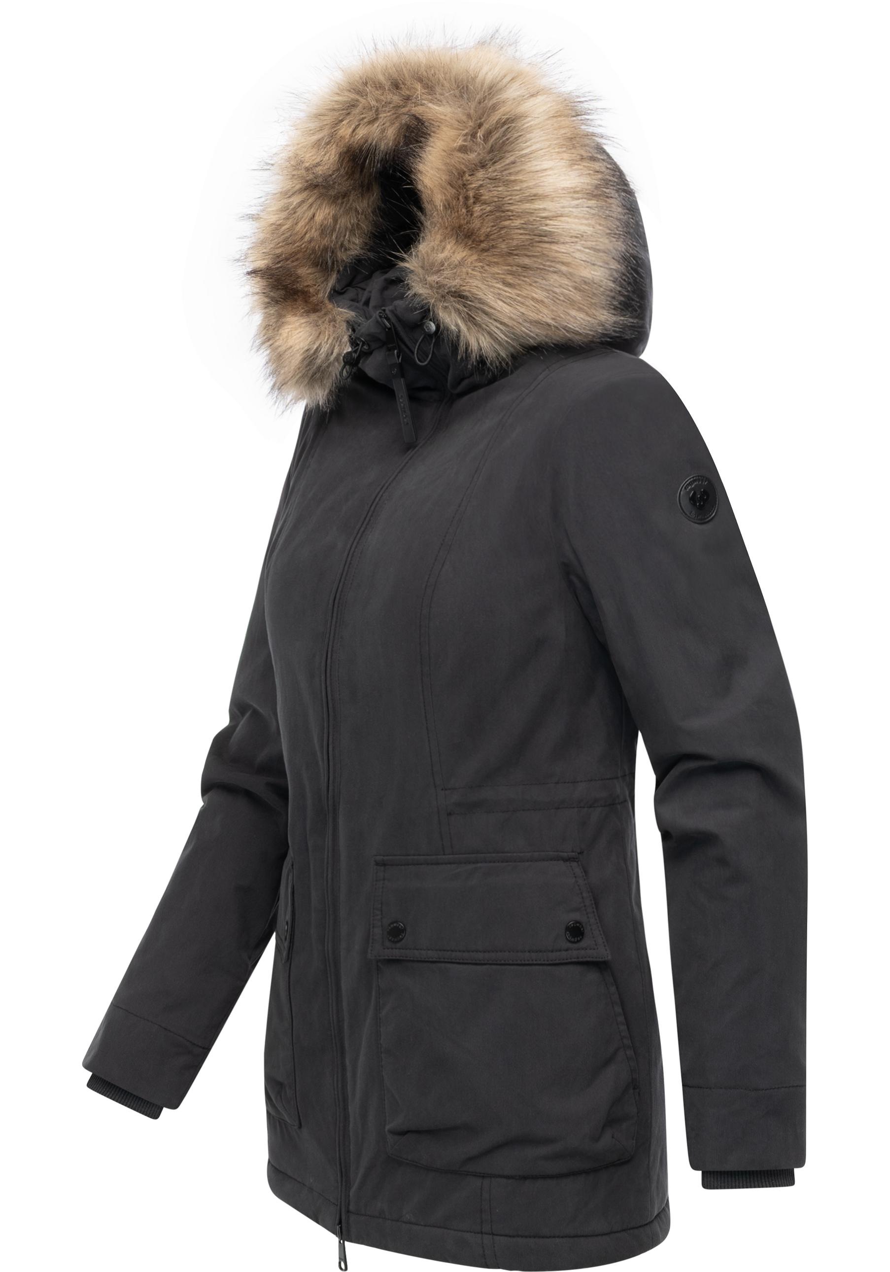 Ragwear Kurzmantel »Monadetta Warm«, Kurzer Wintermantel mit Kunstfellbesatz