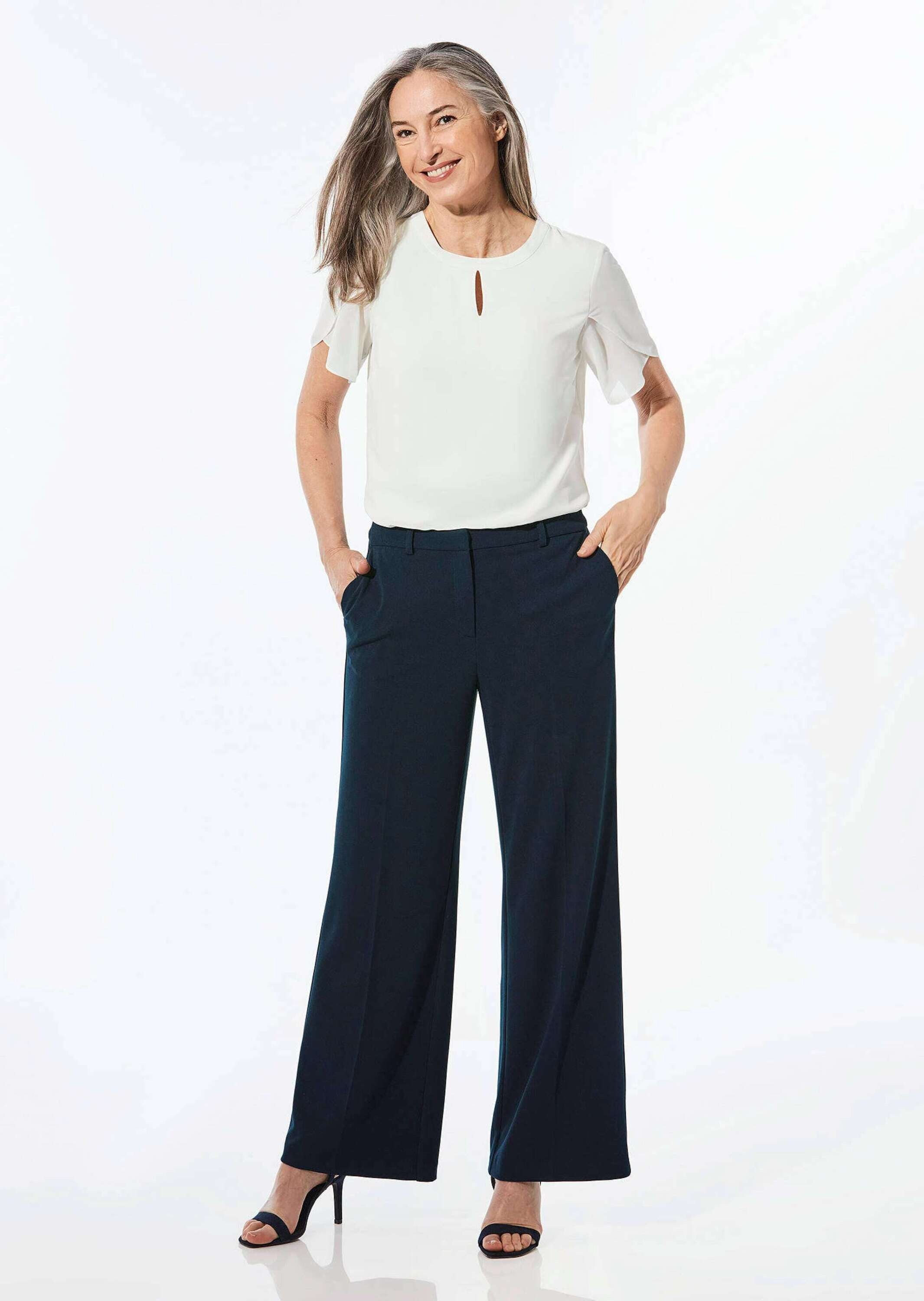 Stoffhose GOLDNER "Klassische Hose mit Bügelfalten", Damen, Gr. 40, N-Gr, blau (marine), Obermaterial: 95% Polyester PES. 5% Elasthan EL., Hosen Stoffhose 3