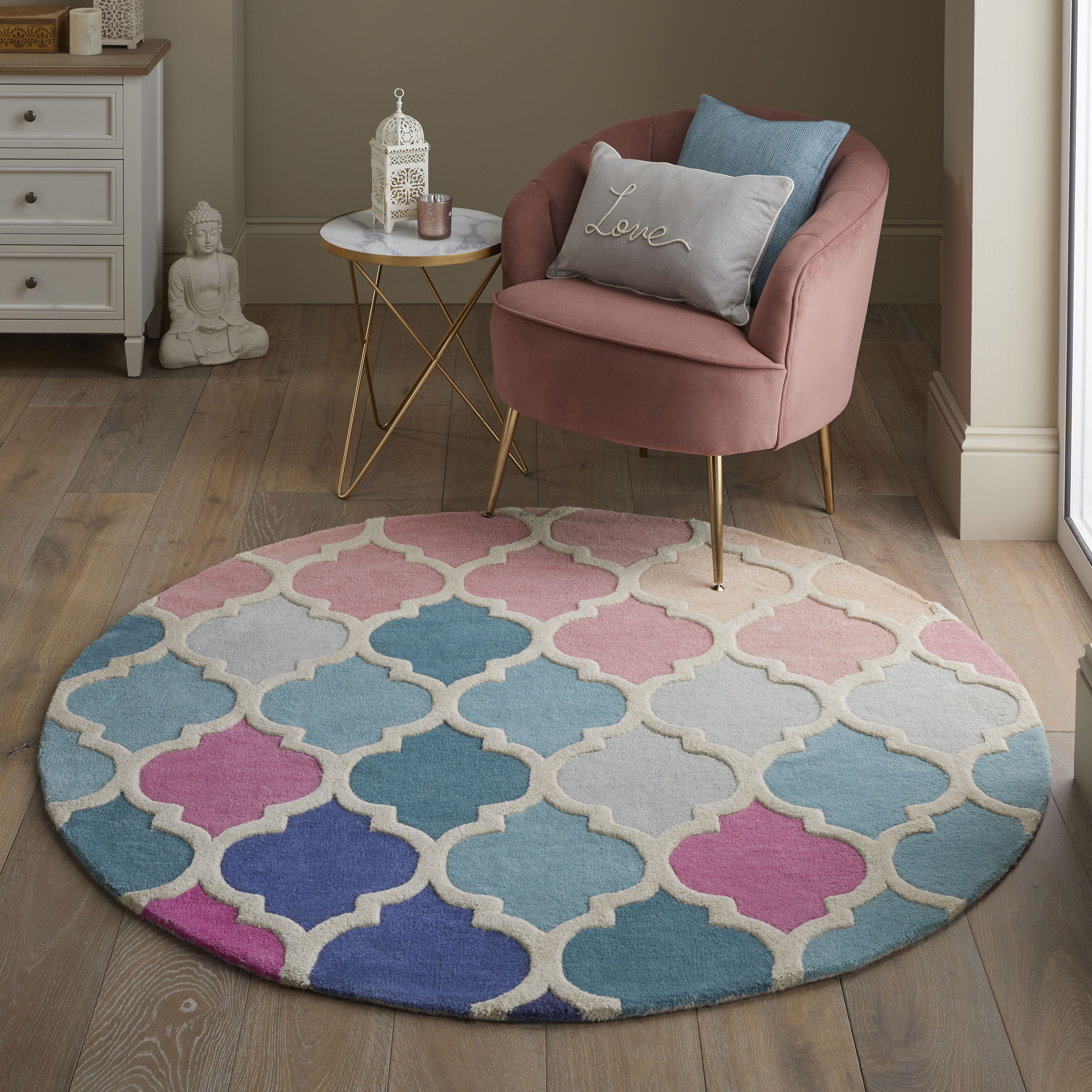 FLAIR RUGS Wollteppich "Rosella" rund 10 mm Höhe mit Hoch-Tief-Effekt, Wohn günstig online kaufen