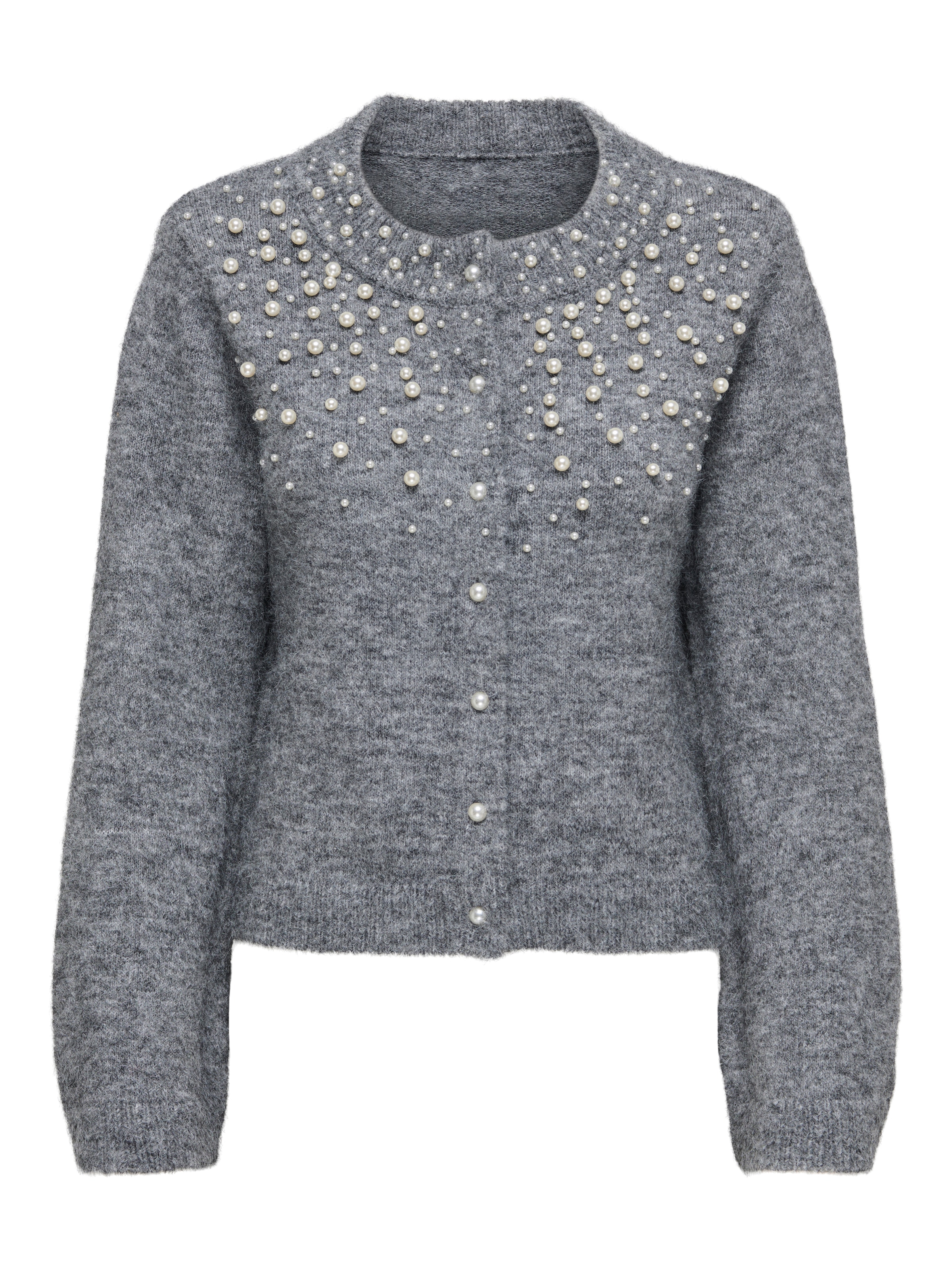 ONLY Strickjacke »ONLMIGGIE LS O-NECK PEARL CARDIGA EX KNT« Materialmix, regular fit