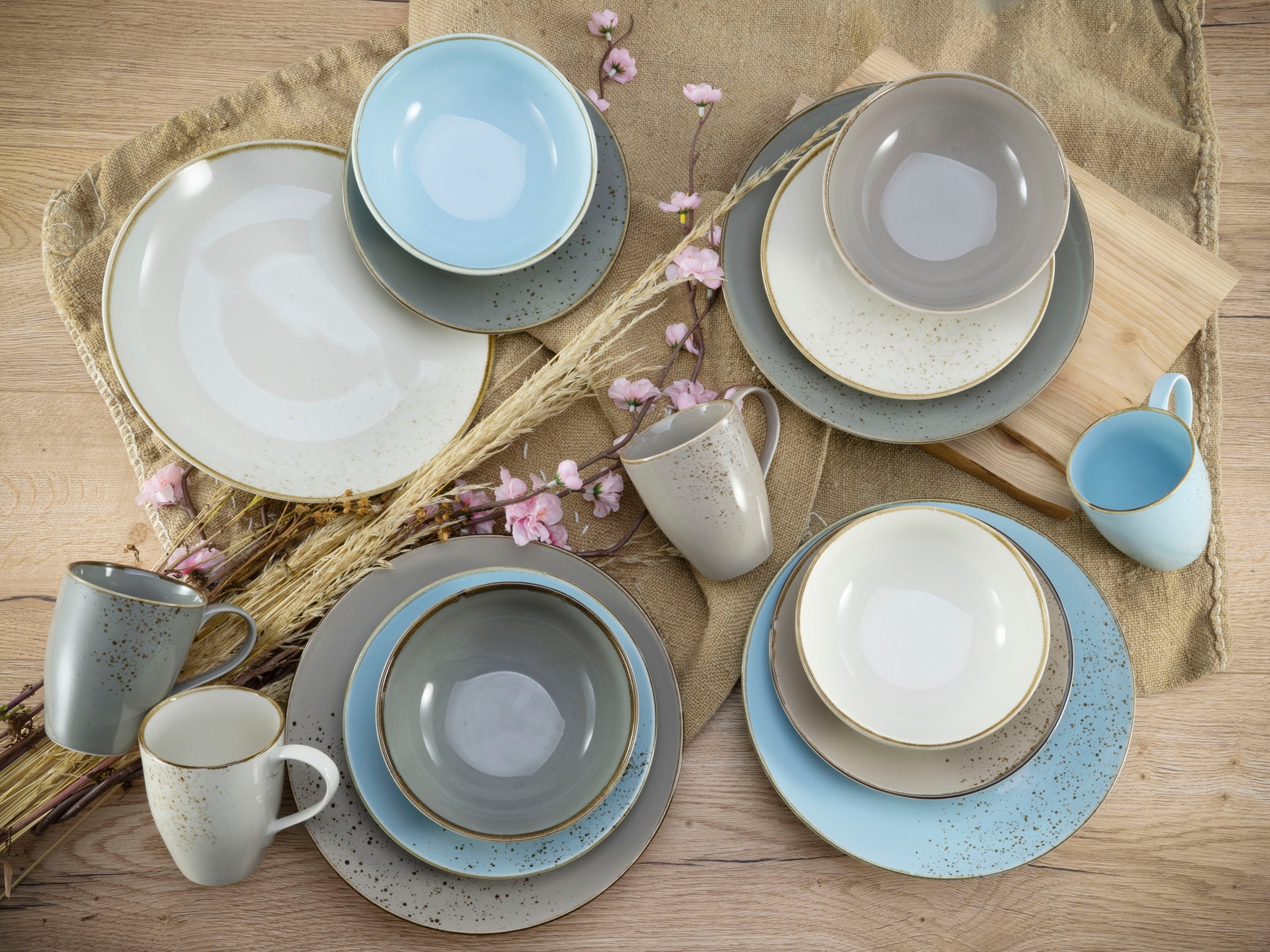 CreaTable Kombiservice »Geschirr-Set NATURE COLLECTION Scandic«, (Set, 16 tlg., Kaffeeservice und Tafelservice im Set, für 4 Personen), Service, Naturfarben mit Sprenkeln, 16 Teile, für 4 Personen