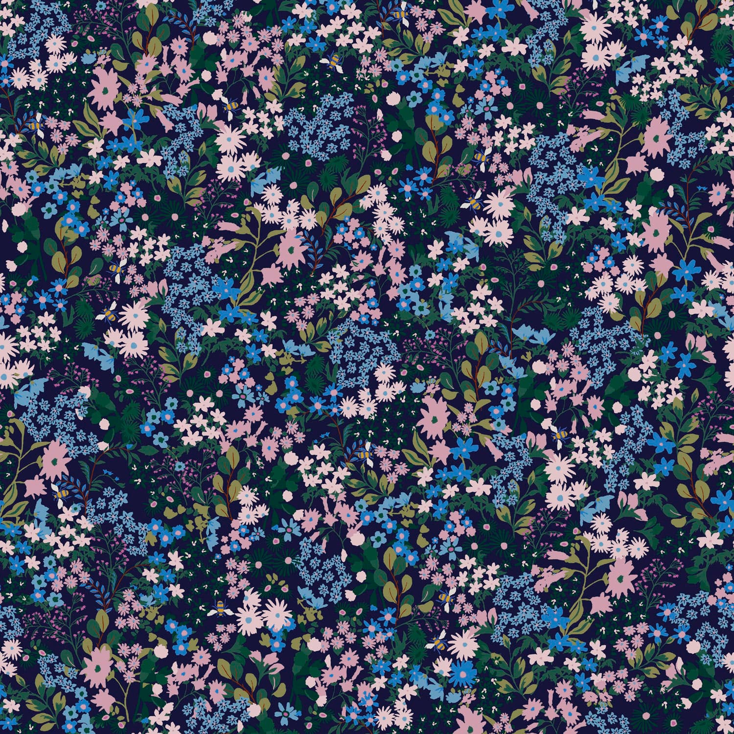 "Vliestapete JOULES ""Gilmorton Ditsy Garden Greens"", blau, B:0,52m L:10m, Vlies, Tapeten, floral"