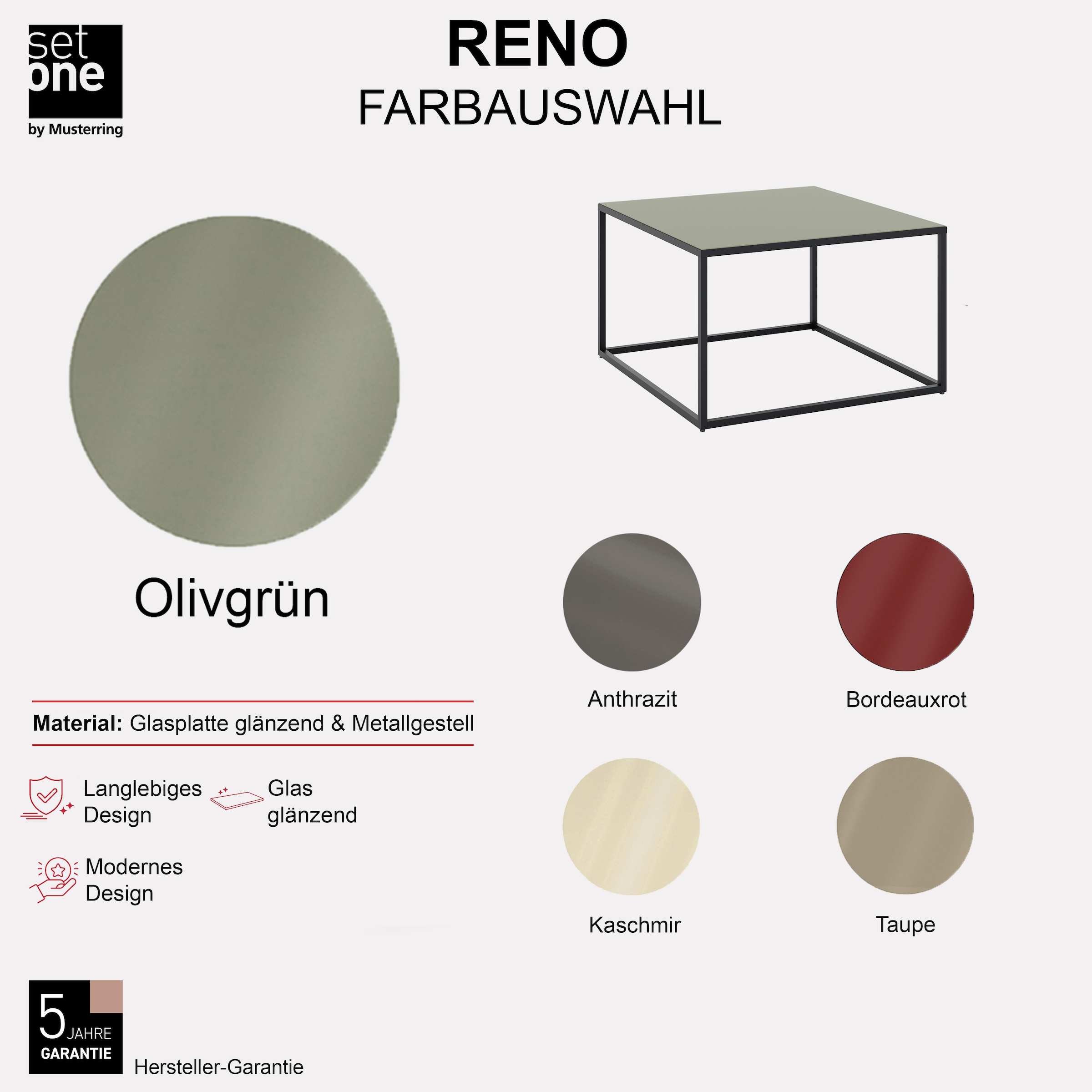 set one by Musterring Couchtisch »Reno« 1 Stk. tlg. Maße (BxHxT in cm) 80 x 50 x 80