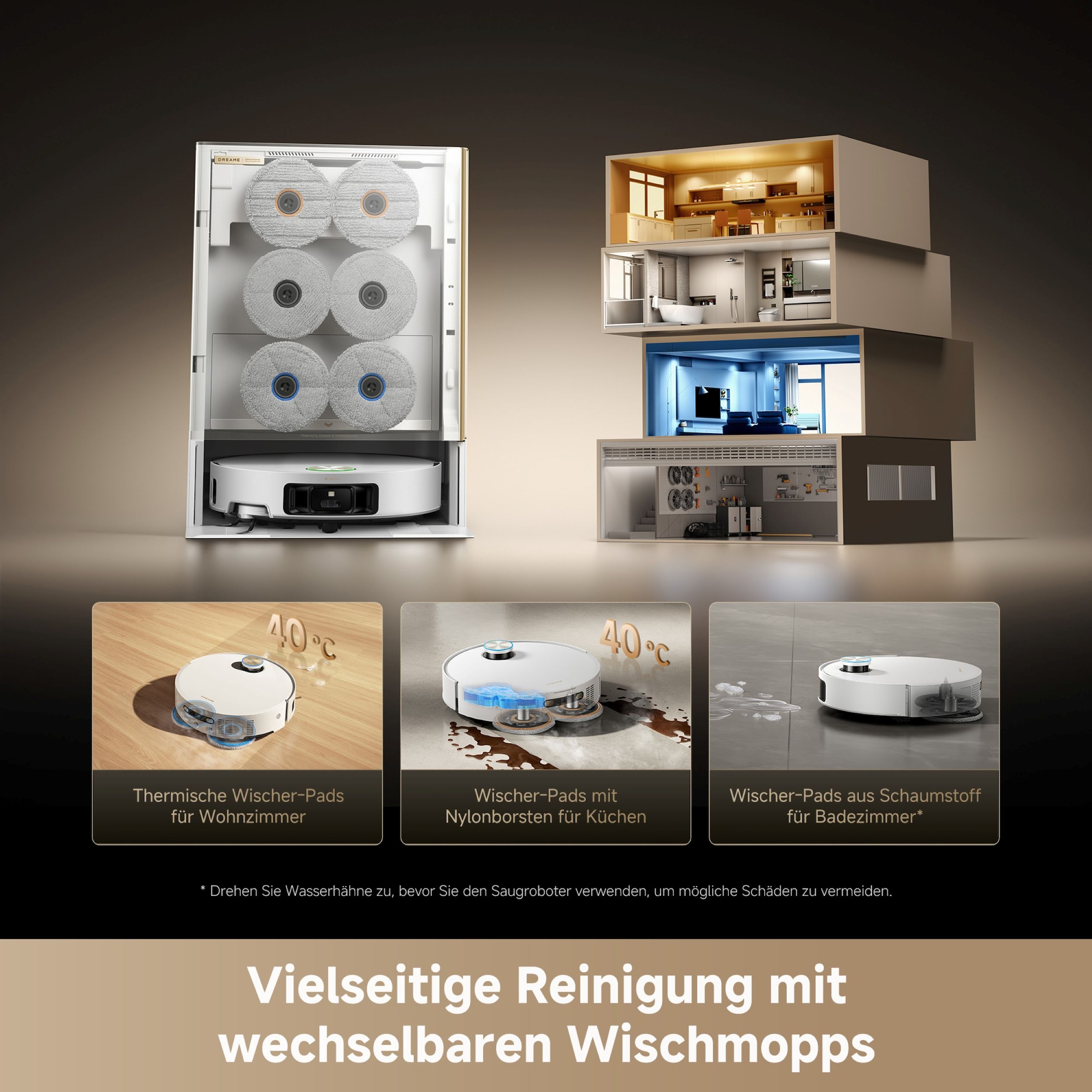 Dreame Saugroboter »mit Wischfunktion Matrix 10 Ultra White« Mop-Wechsel, drei Reinigungsmittel, überwindet Hindernisse, 30.000 Pa