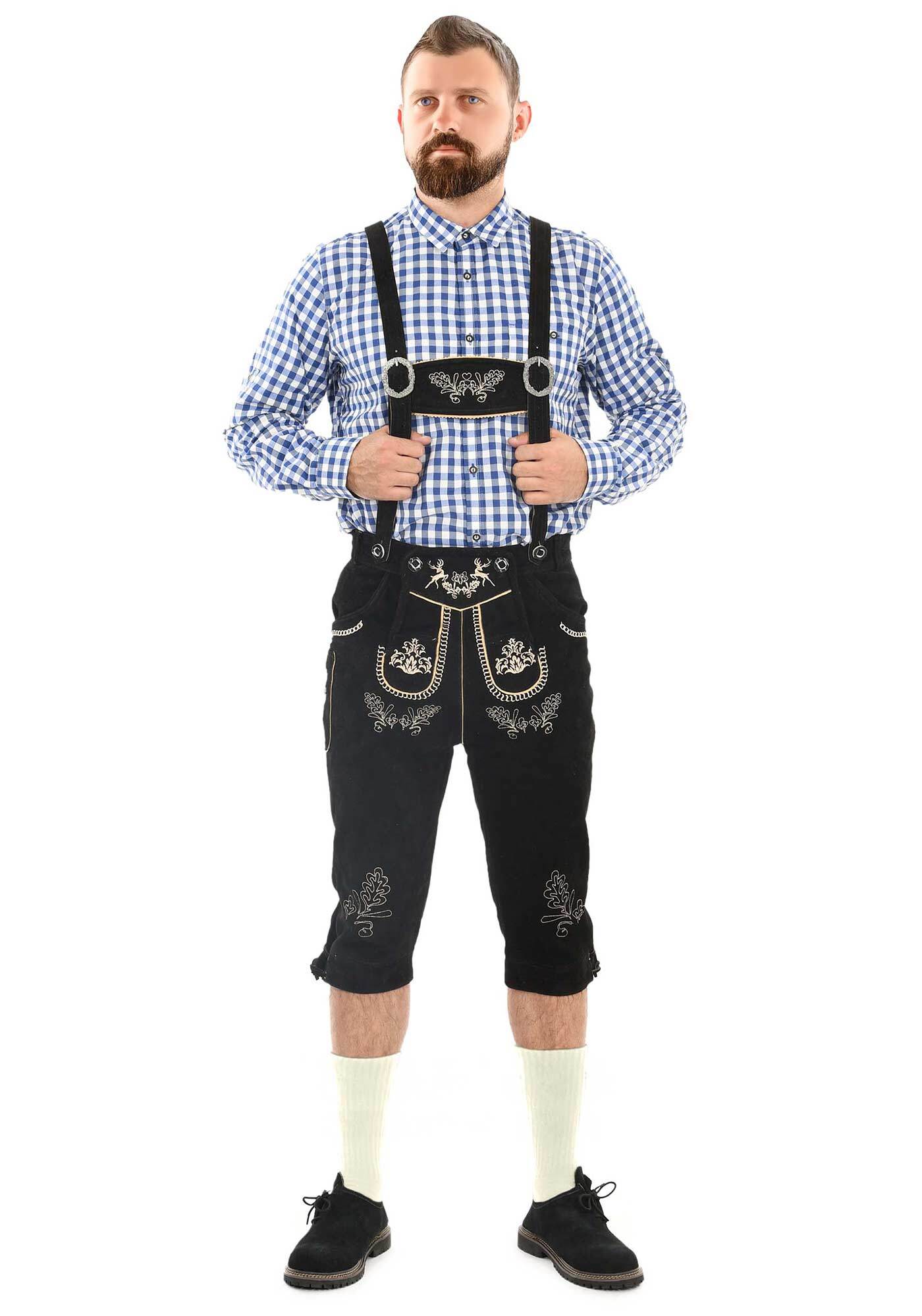Alessandro Salvarini "ASGustl" Lederhose in Trachtenstil mit Stickerei und Trägern aus Echtleder