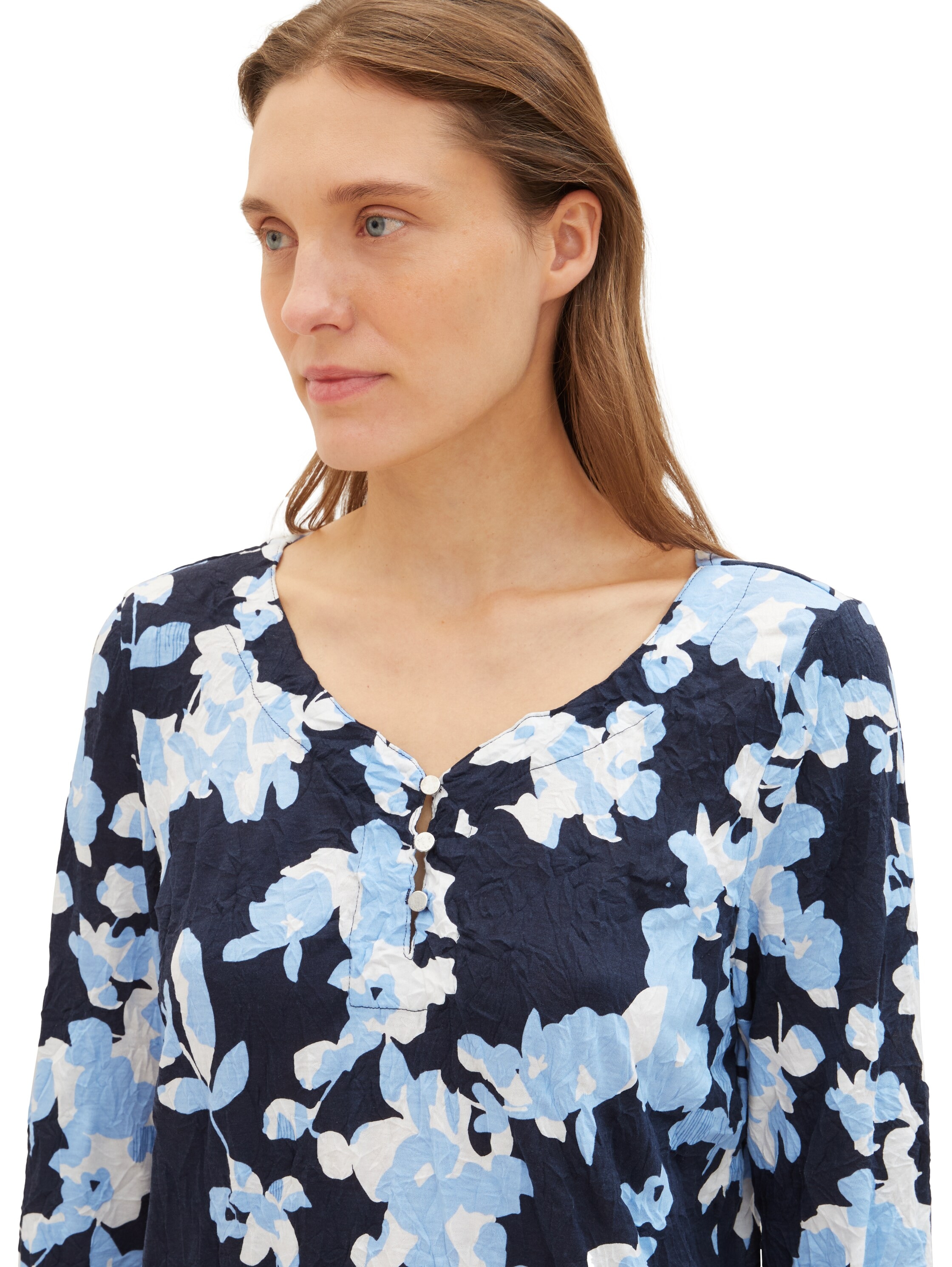 TOM TAILOR 3/4-Arm-Shirt, mit Alloverprint und Henley- Ausschnitt