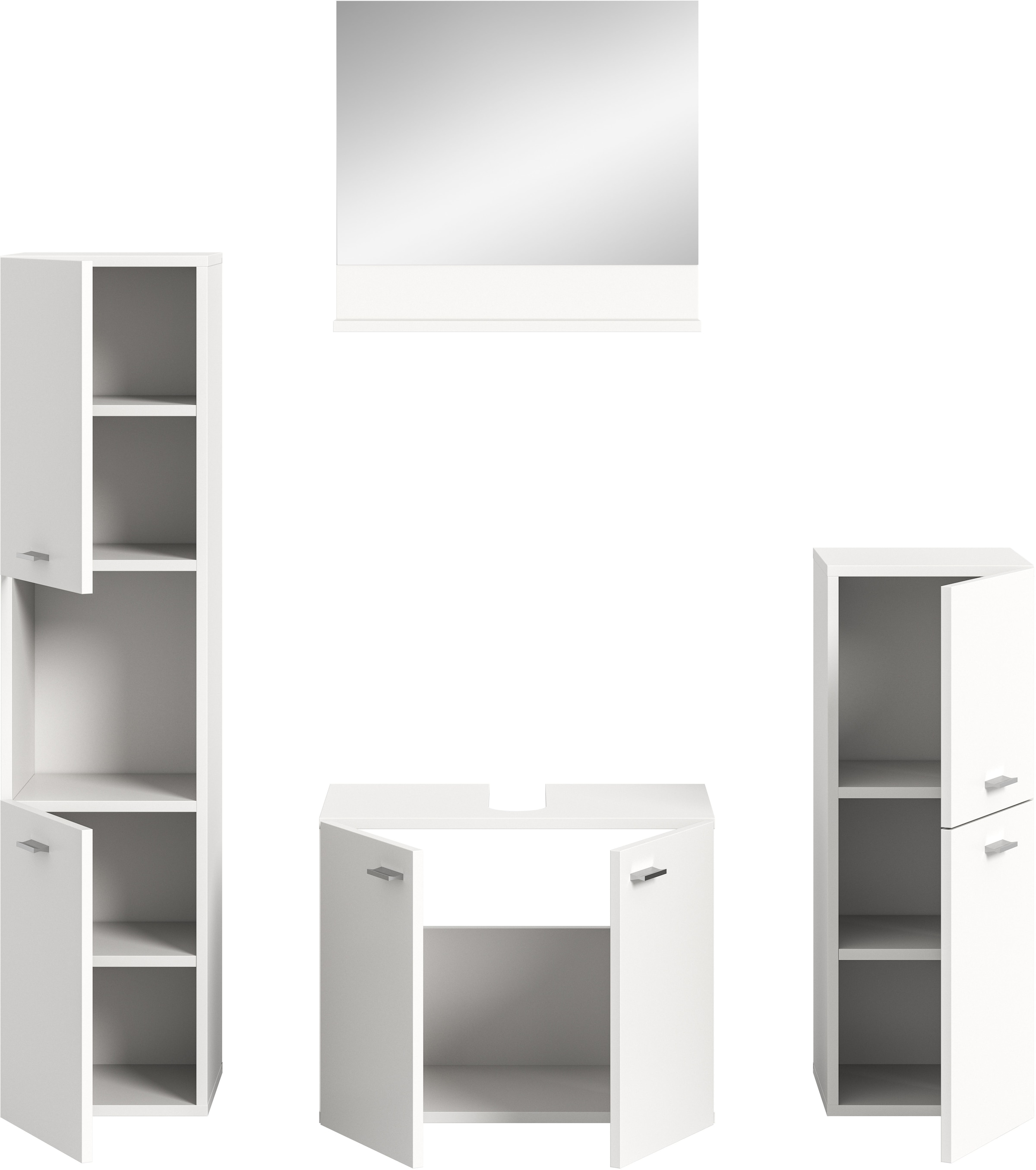 welltime Badmöbel-Set »Tampa, Breite 137cm, 4-teilig«, (4 St.), Waschbeckenunterschrank, Spiegel, Hochschrank, Midischrank