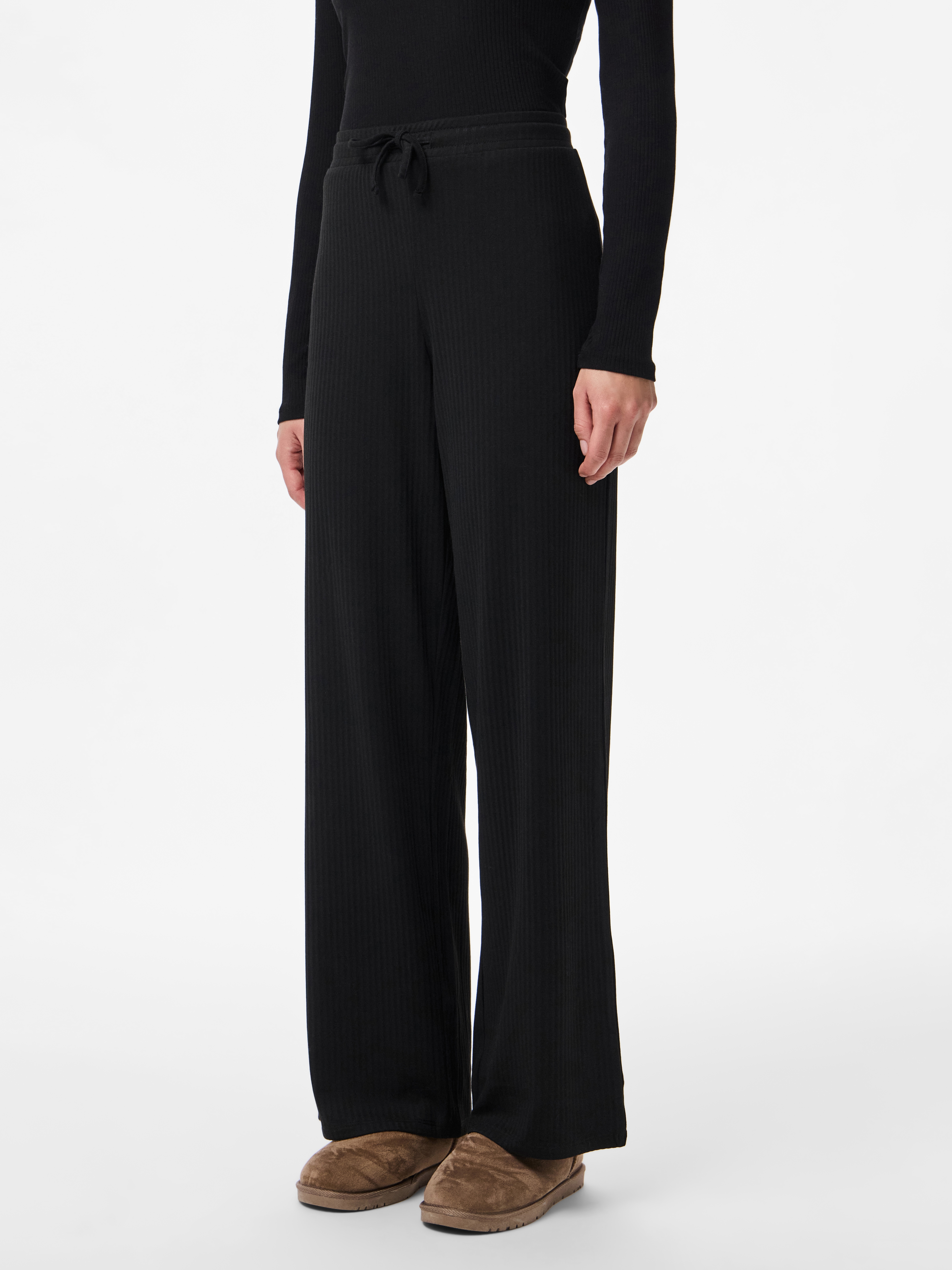 pieces Jerseyhose "PCLAYA MW WIDE PANTS JRS NOOS" Materialmix, regular fit