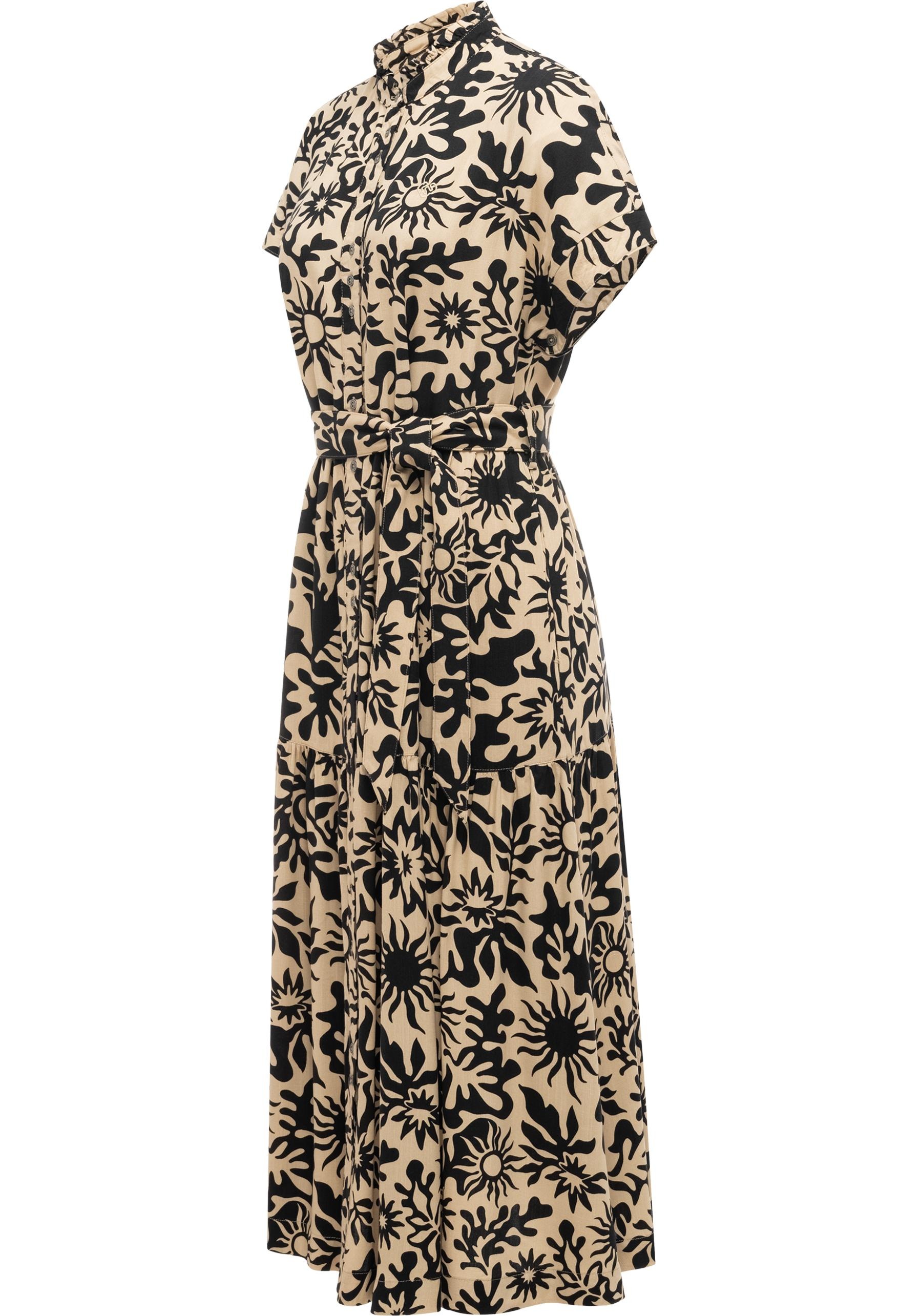 Ragwear A-Linien-Kleid »Liora Print« 1 tlg. Ohne Taschen Wadenlanges Kurzarmkleid mit Bindeband