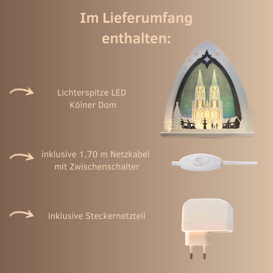 Thumbnail - Weigla LED Lichterbogen "Kölner Dom, moderne Lichterspitze aus Holz & Acrylglas", Erzgebirge garantiert, Weihnachtsdeko ...