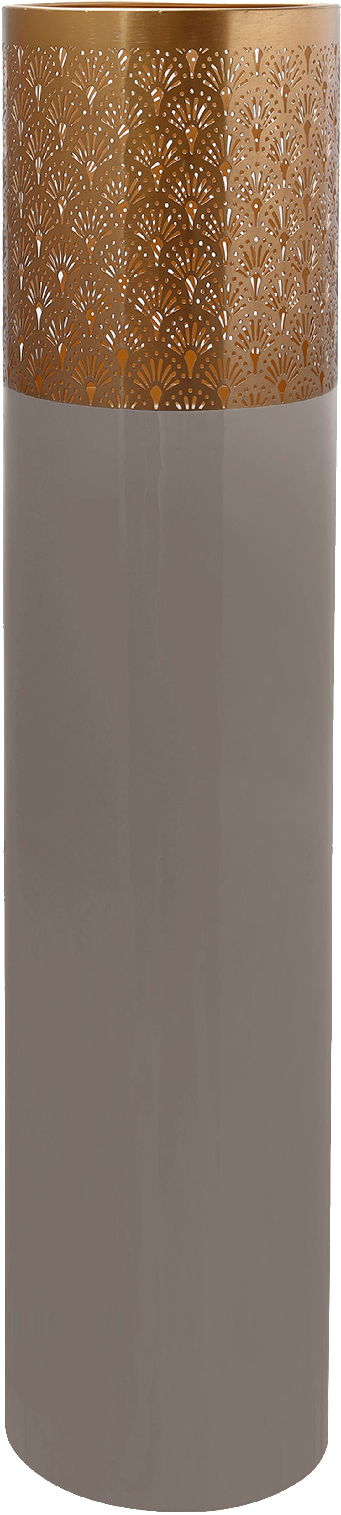 Bodenvase KAYOOM, B:25cm H:121cm T:25cm Ø:25cm, grau, Metall, Vasen, "Bodenvase Art Deco 1145"