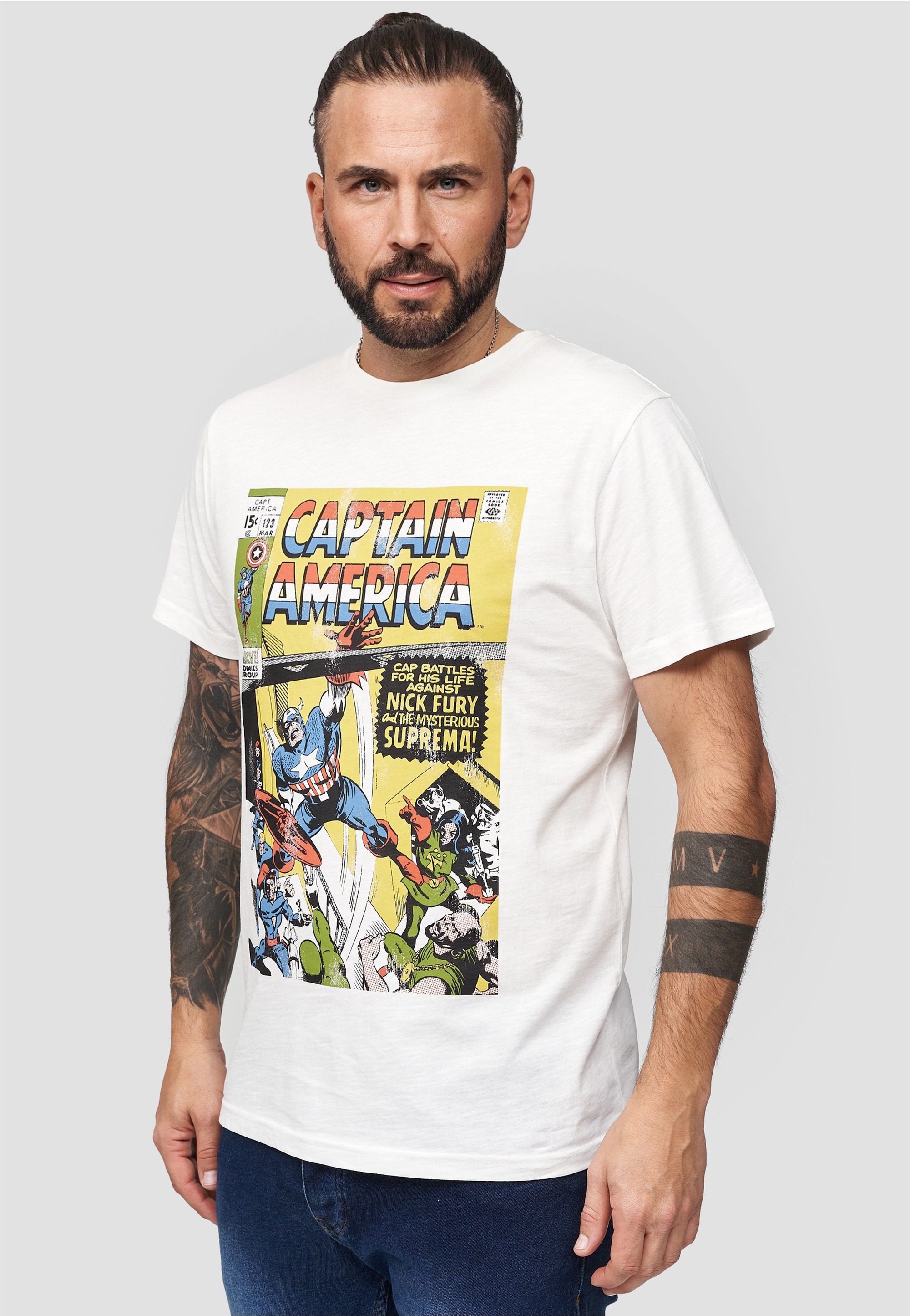 Thumbnail - Recovered T-Shirt "Marvel Captain America Battles", im lockeren Schnitt