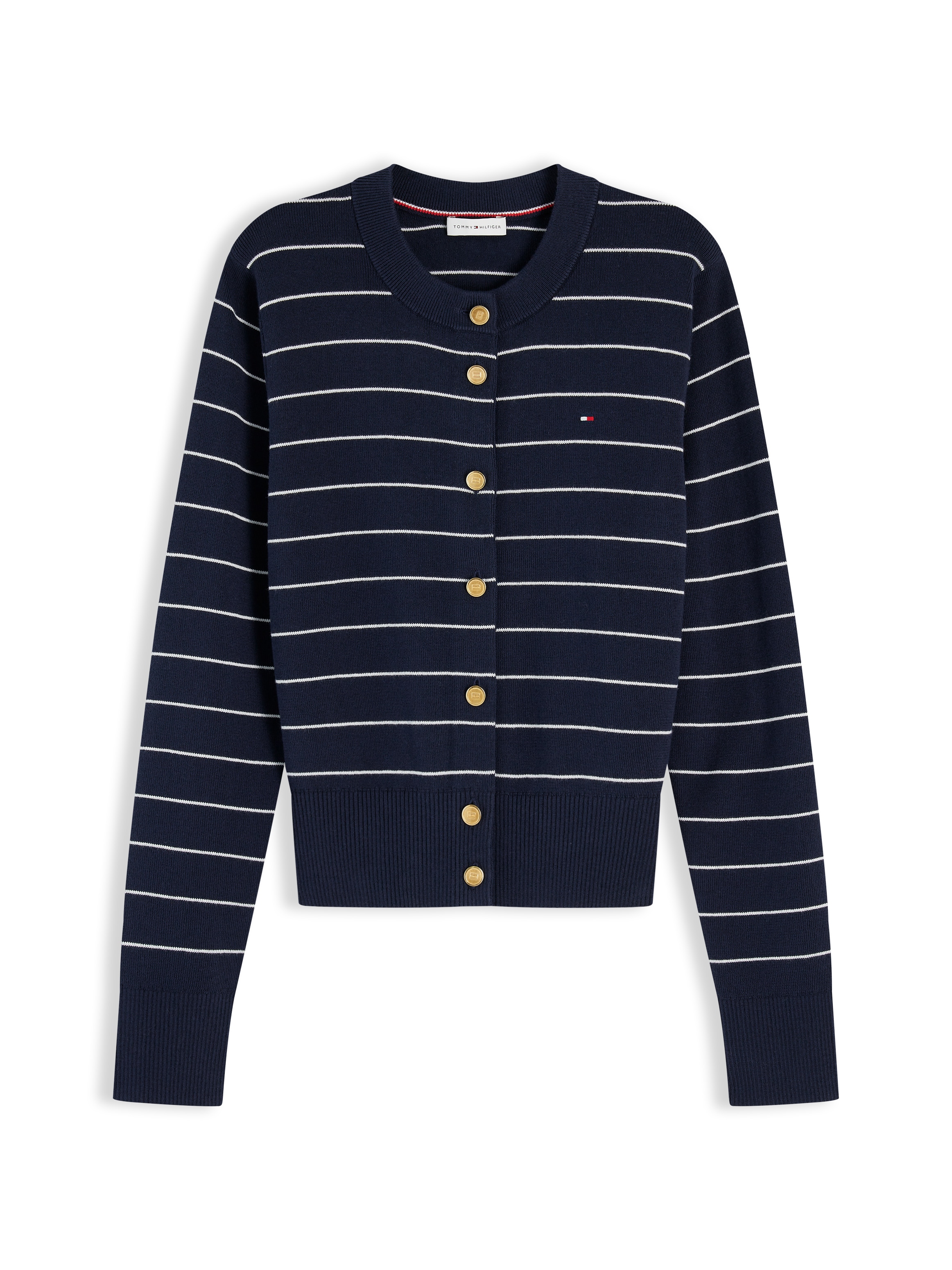 Tommy Hilfiger Strickjacke »FULL NEEDLE STITCH CARDIGAN« Baumwolle, goldfarbene Knöpfe