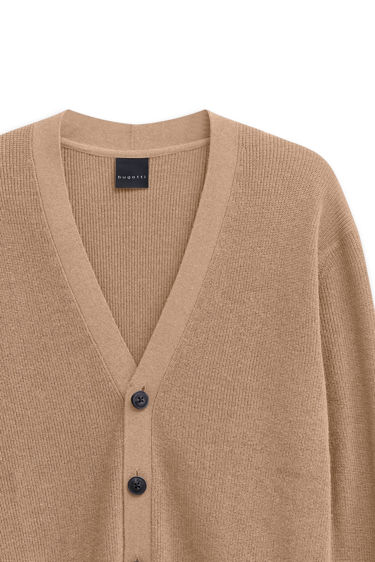 bugatti Cardigan »Regular Fit«, mit V-Ausschnitt und Ripp-Struktur