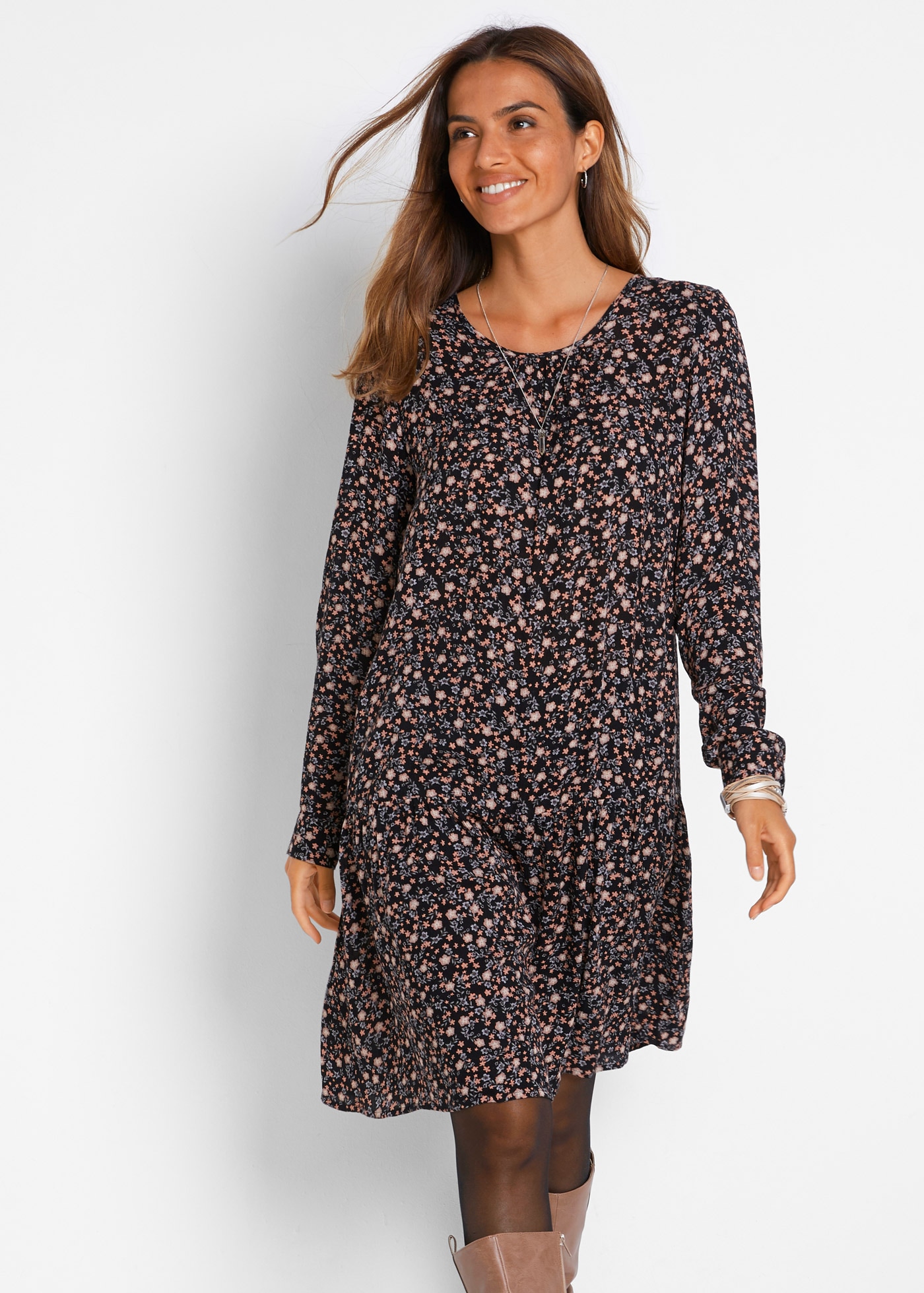 bonprix Minikleid mit floralem All-Over Print, aus Viskose, Regular Fit, oh günstig online kaufen